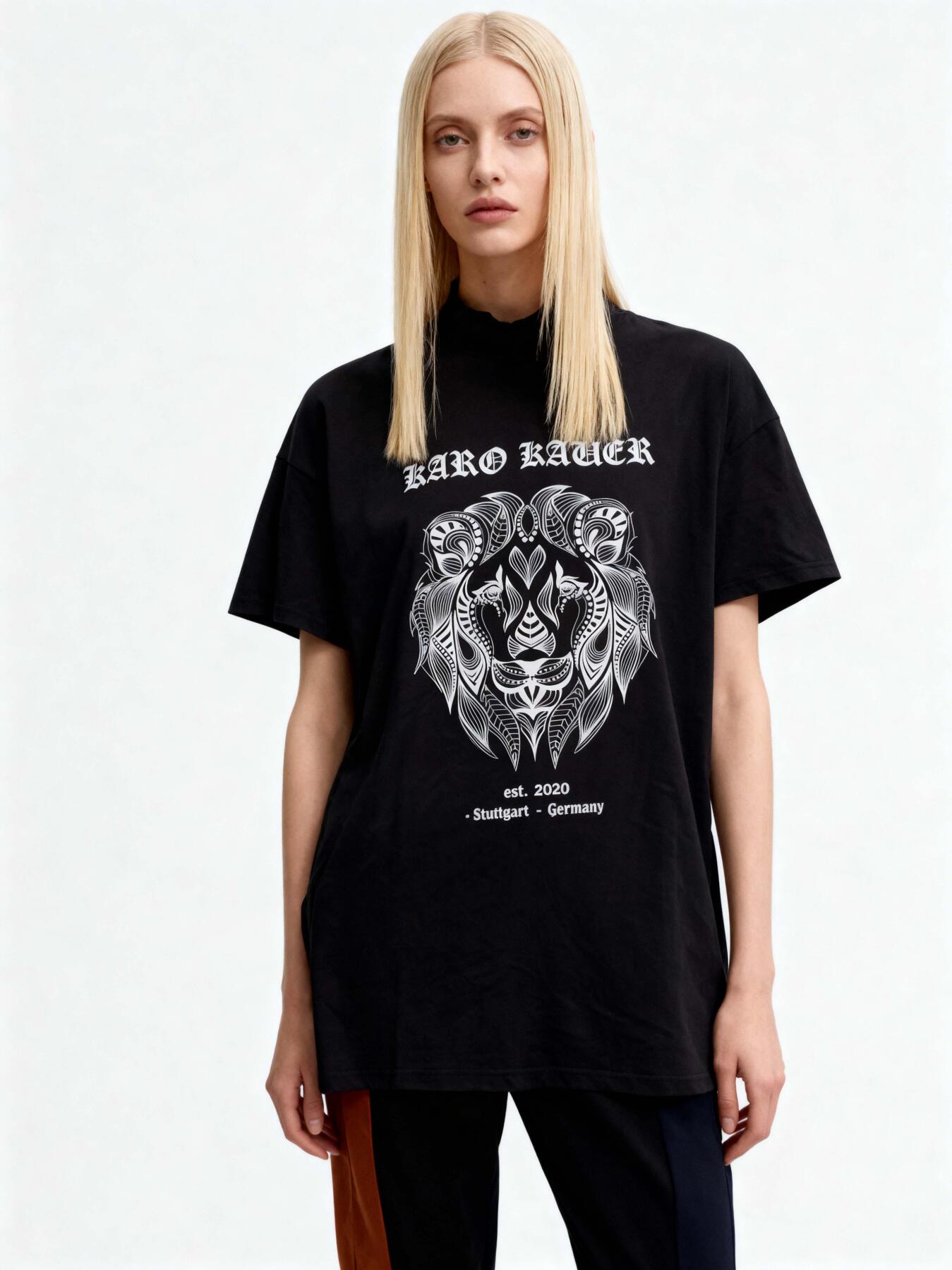 0006 Aslan Baskı Elbise Siyah - RAYS