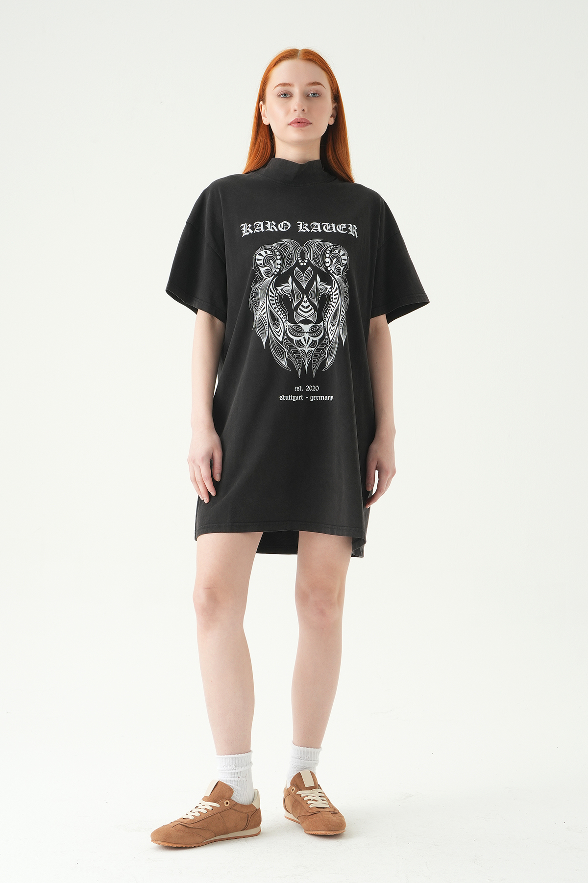 Siyah Aslan Baskı Elbise 0006 - 2