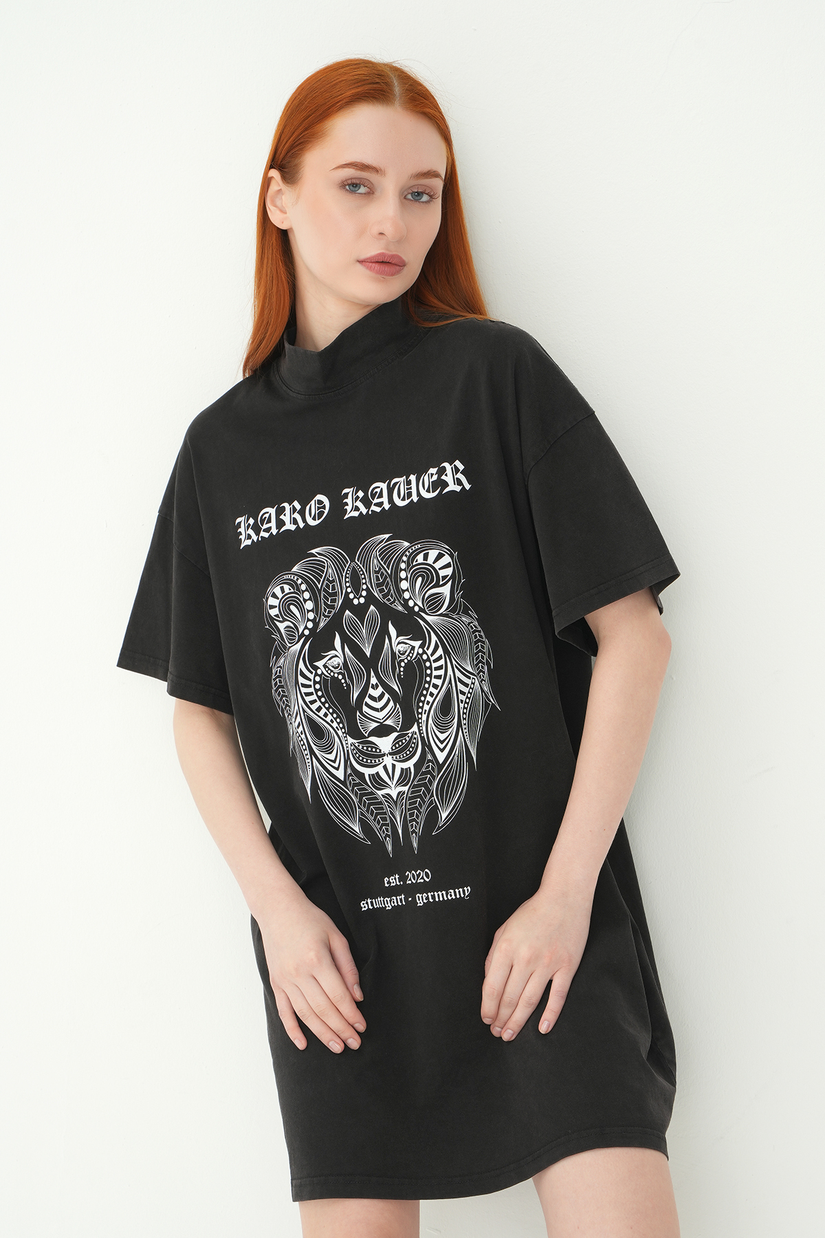 Siyah Aslan Baskı Elbise 0006 - 3