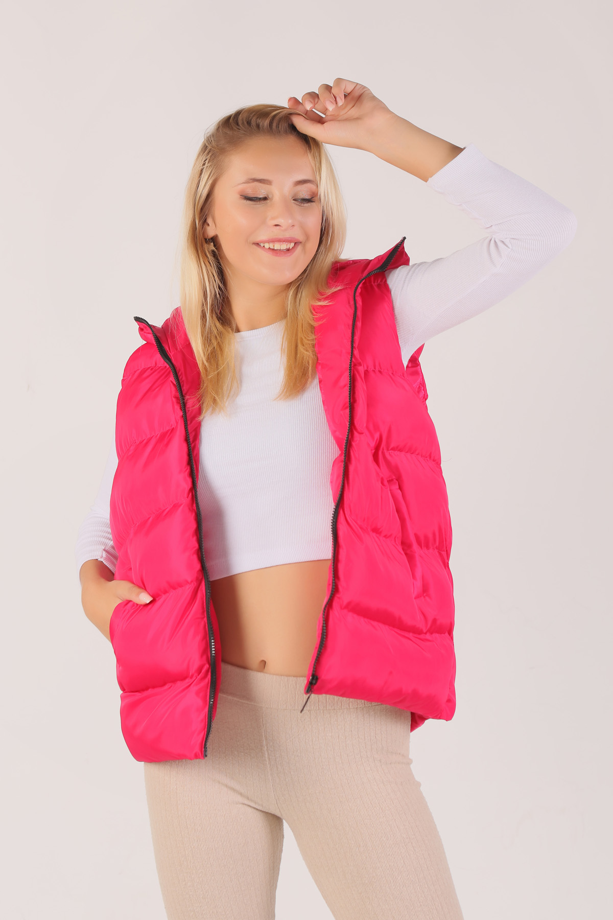 Fuşya Oversize Yelek 0015-1 - 5