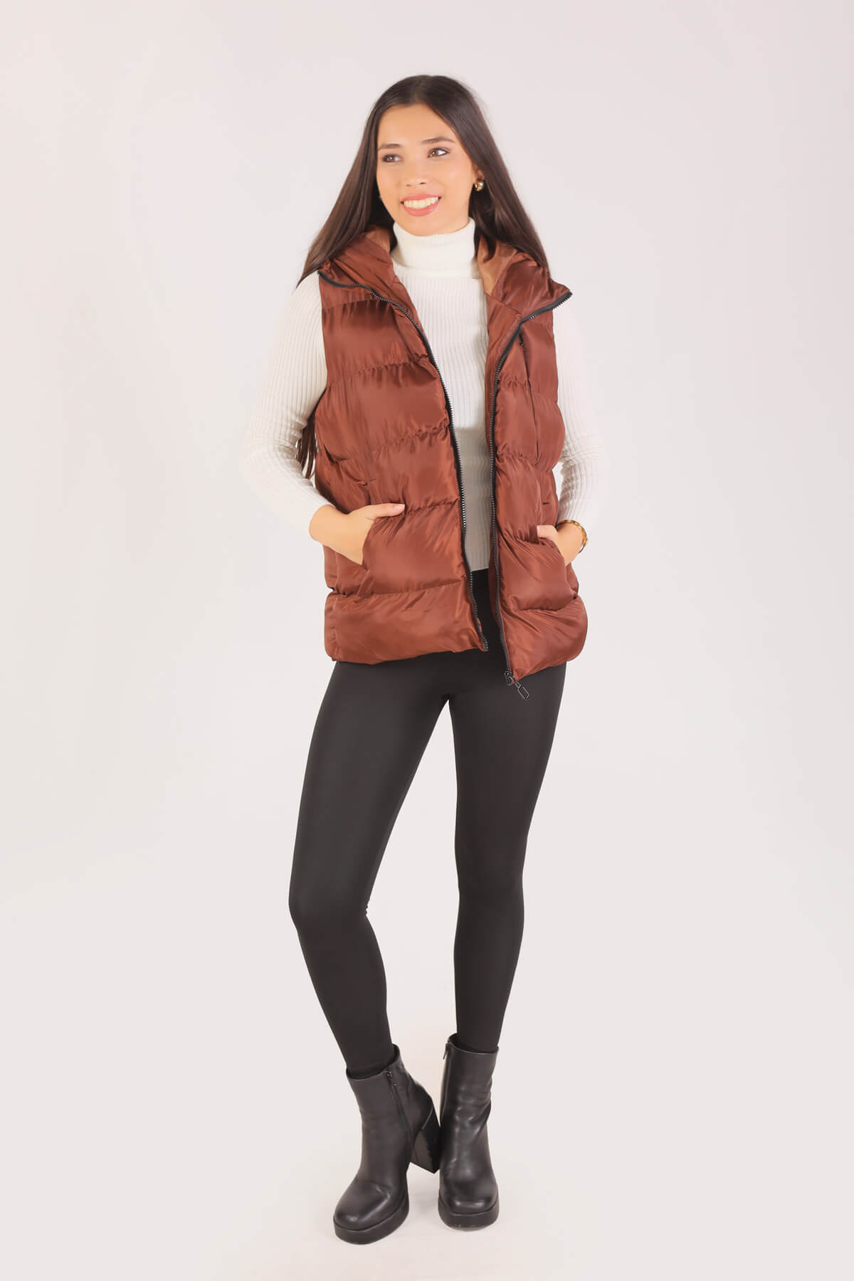 0015-1 Oversize Yelek Kahve - 4