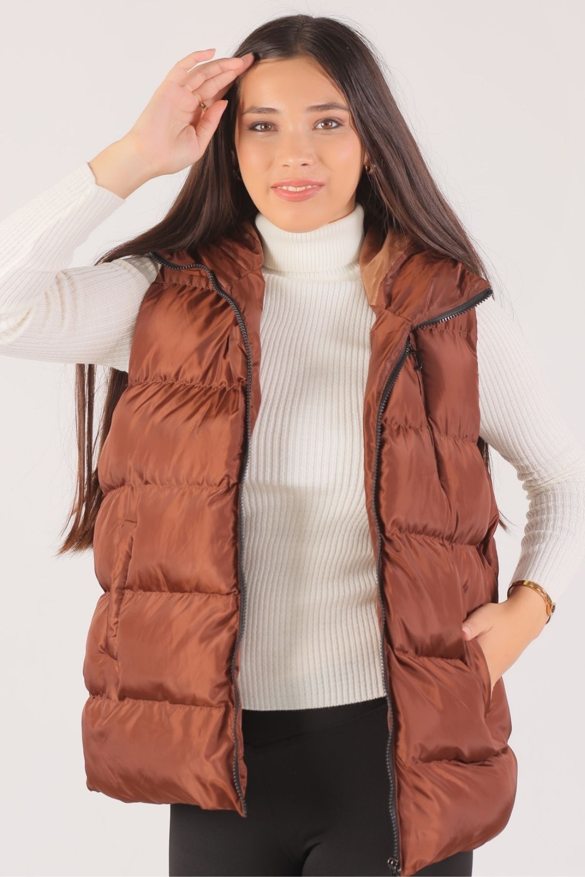 0015-1 Oversize Yelek Kahve - 7