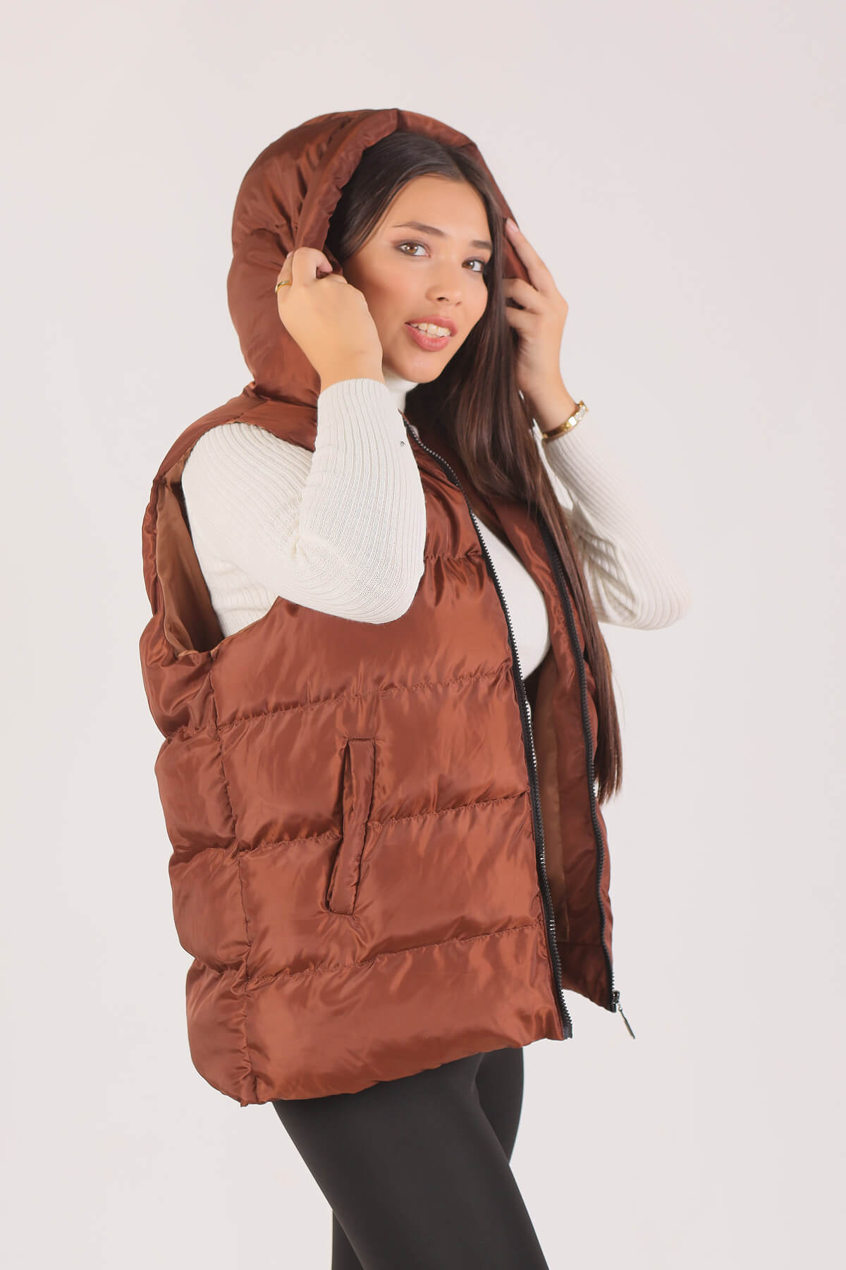 Kahve Oversize Yelek 0015-1 - 2