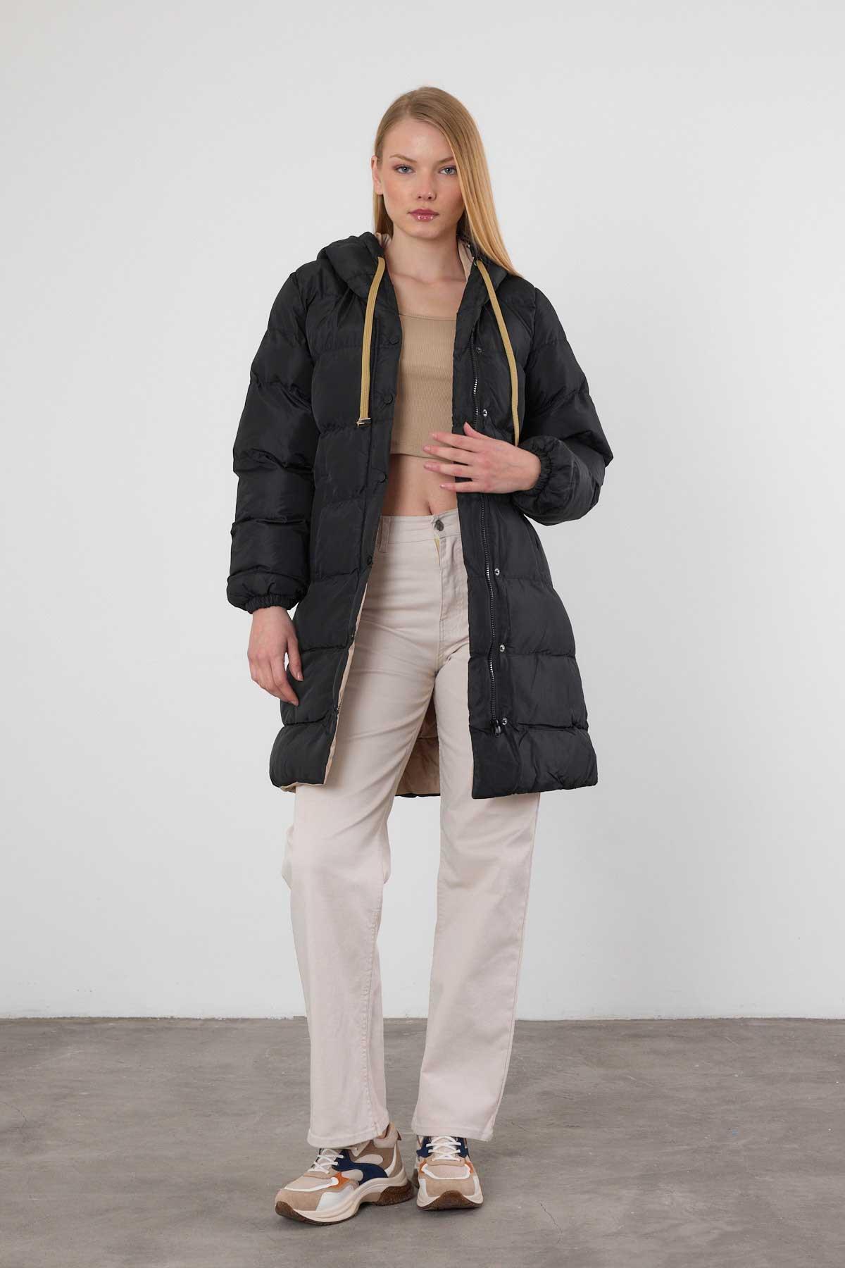 Bej Çift Renkli Oversize Mont 0021-1 - 1