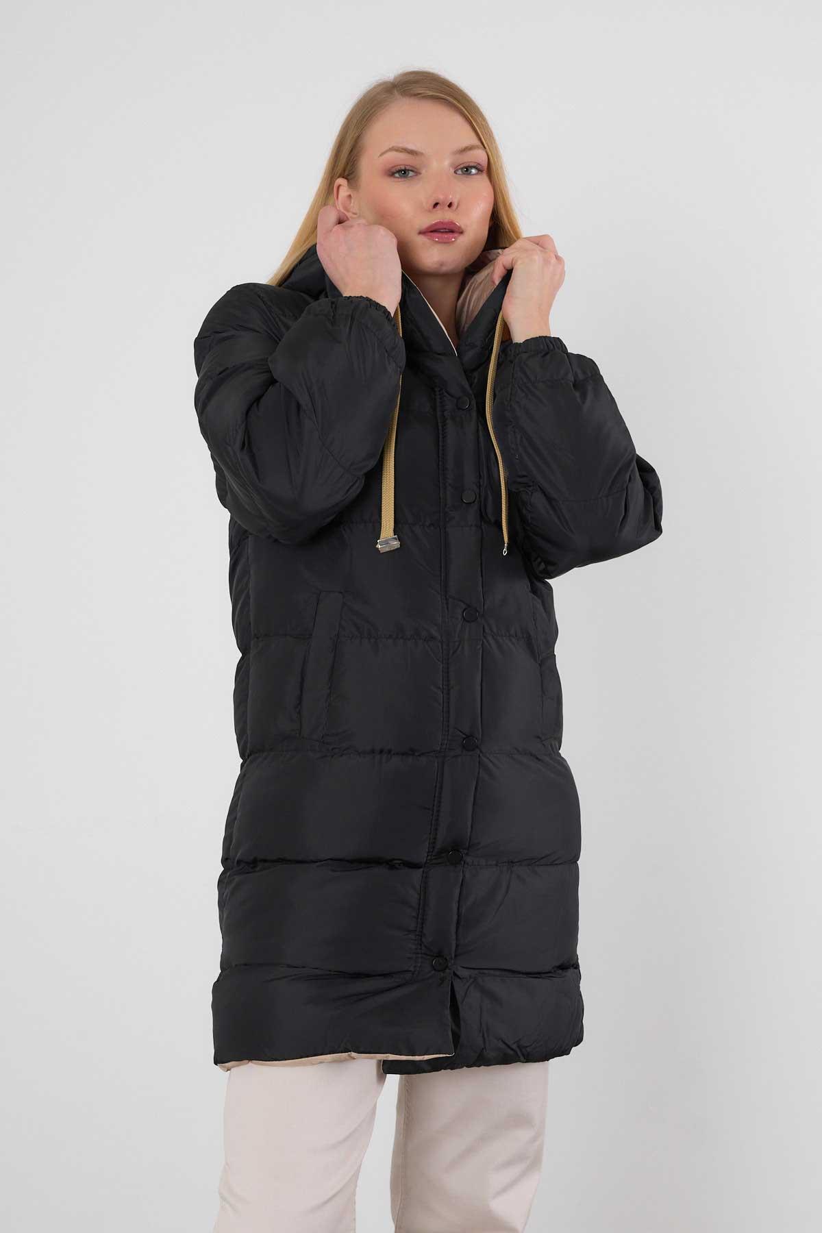 Bej Çift Renkli Oversize Mont 0021-1 - 3