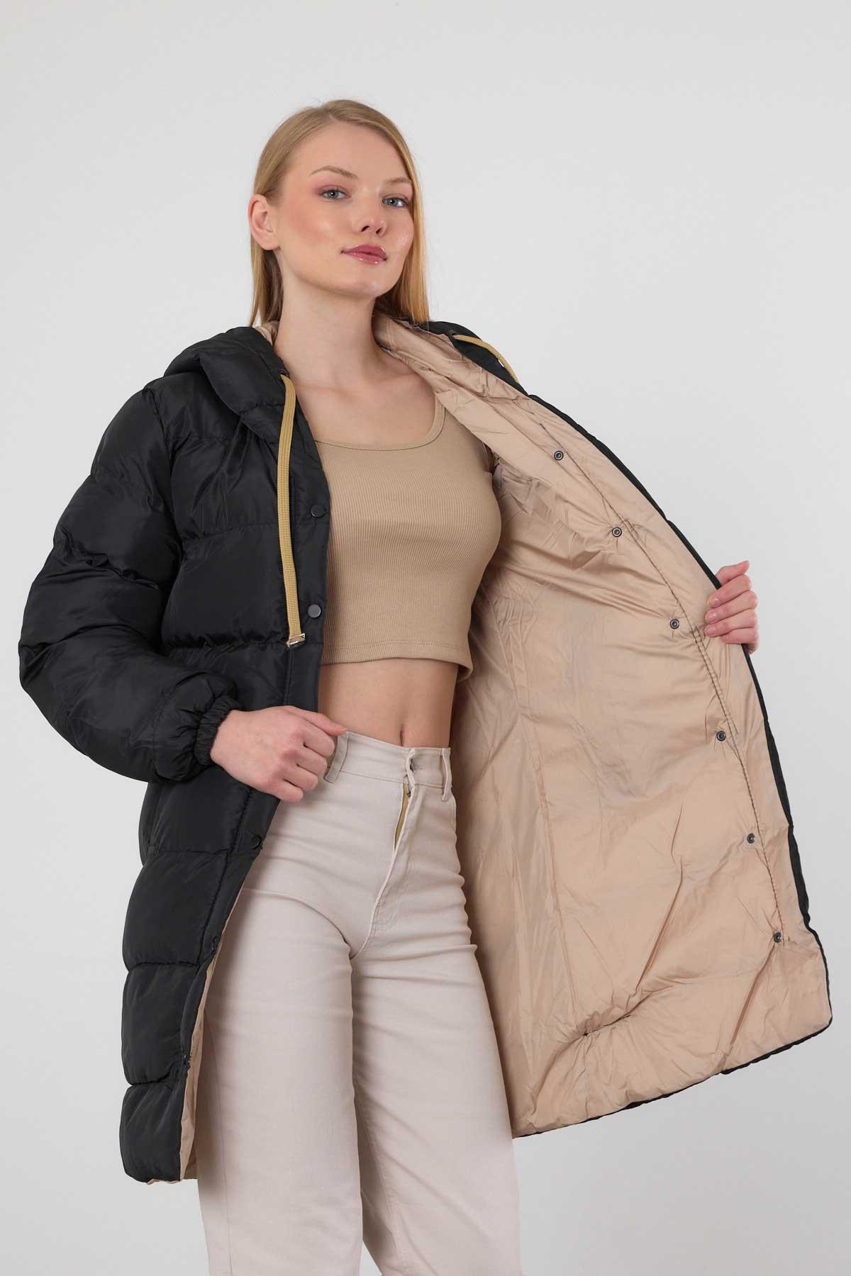 Bej Çift Renkli Oversize Mont 0021-1 - 4