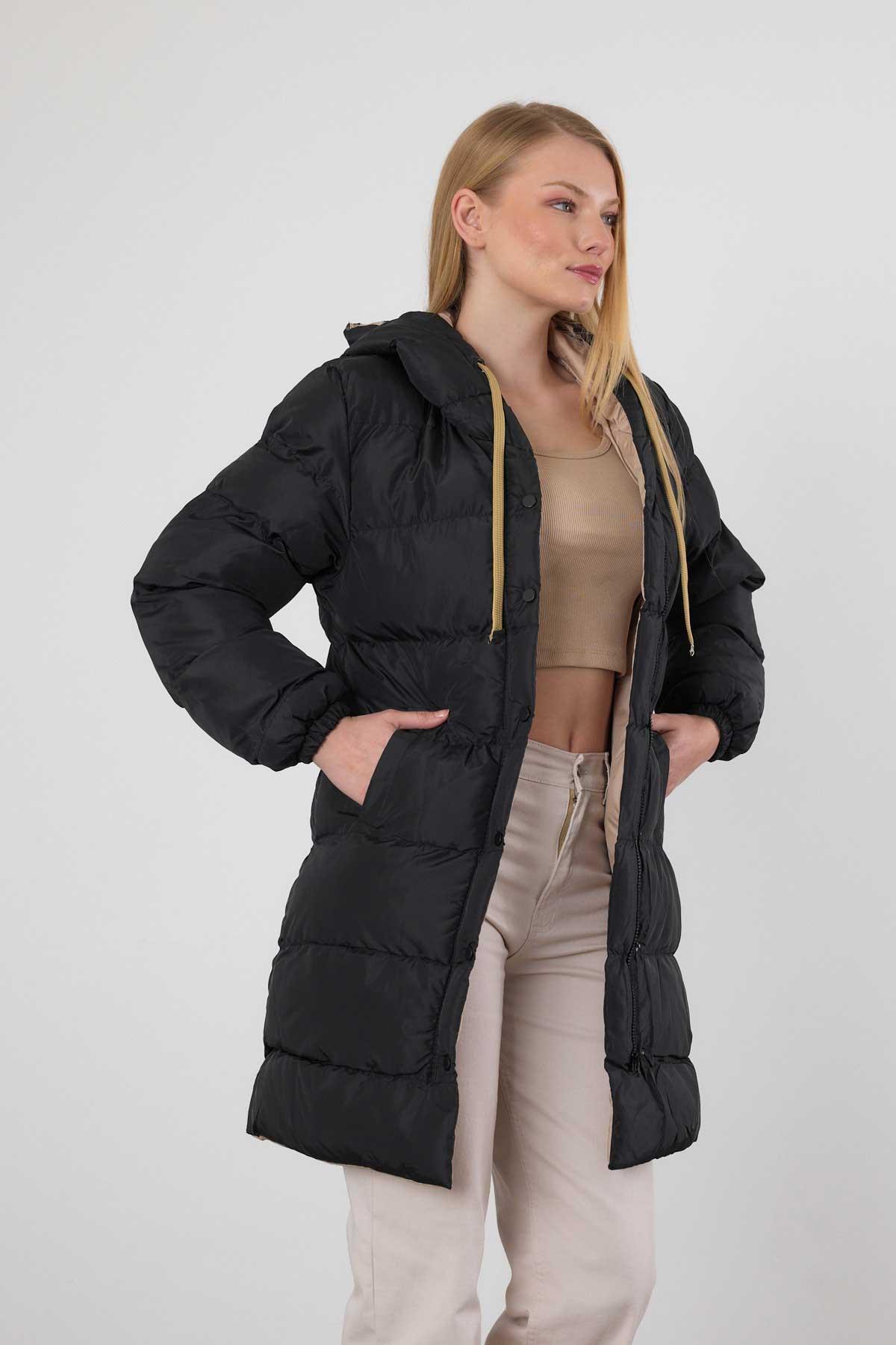 Bej Çift Renkli Oversize Mont 0021-1 - 5