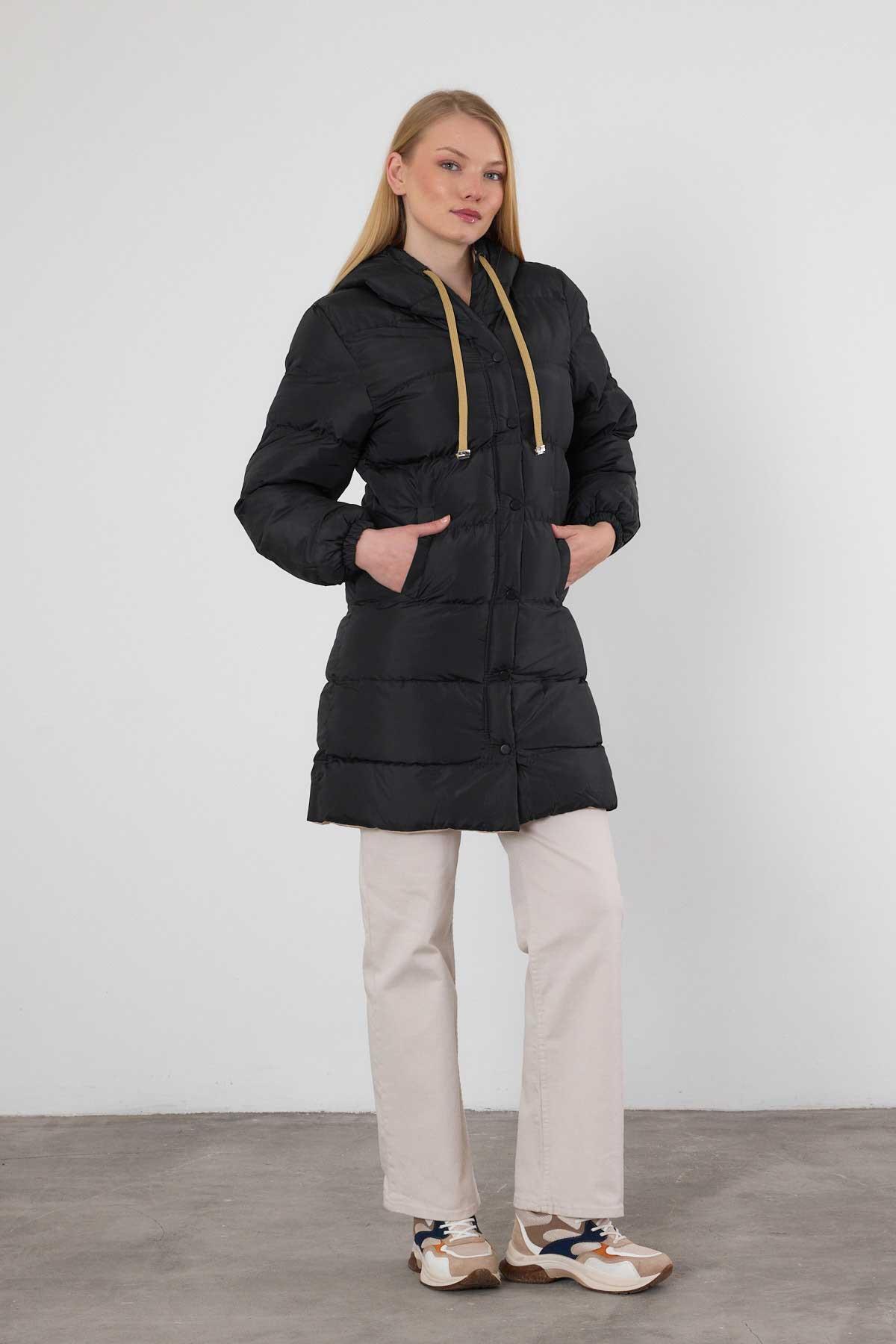 Bej Çift Renkli Oversize Mont 0021-1 - 7