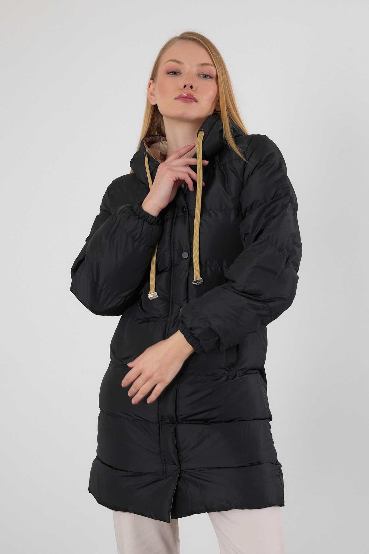 Bej Çift Renkli Oversize Mont 0021-1 - 8