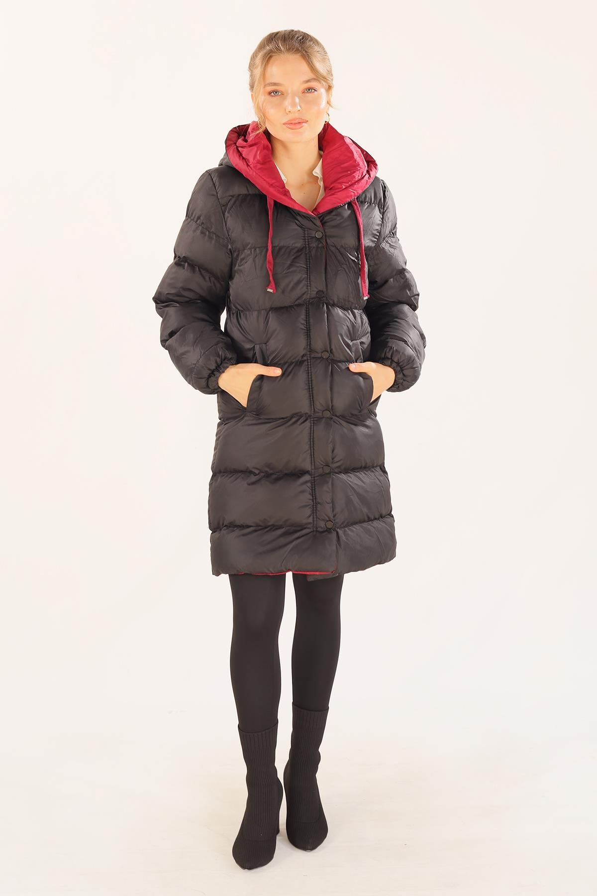 Bordo Çift Renkli Oversize Mont 0021-1 