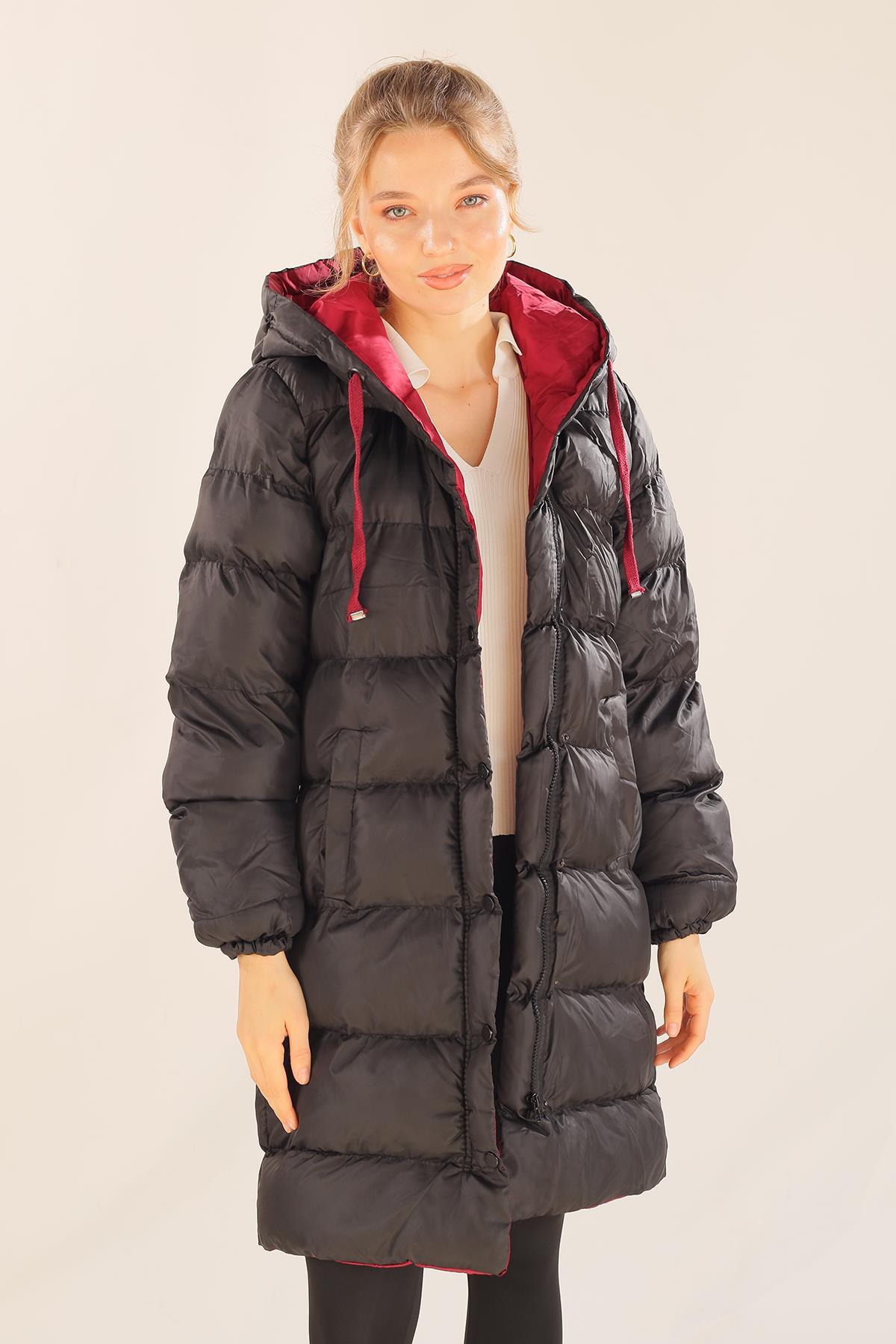 Bordo Çift Renkli Oversize Mont 0021-1 - 4