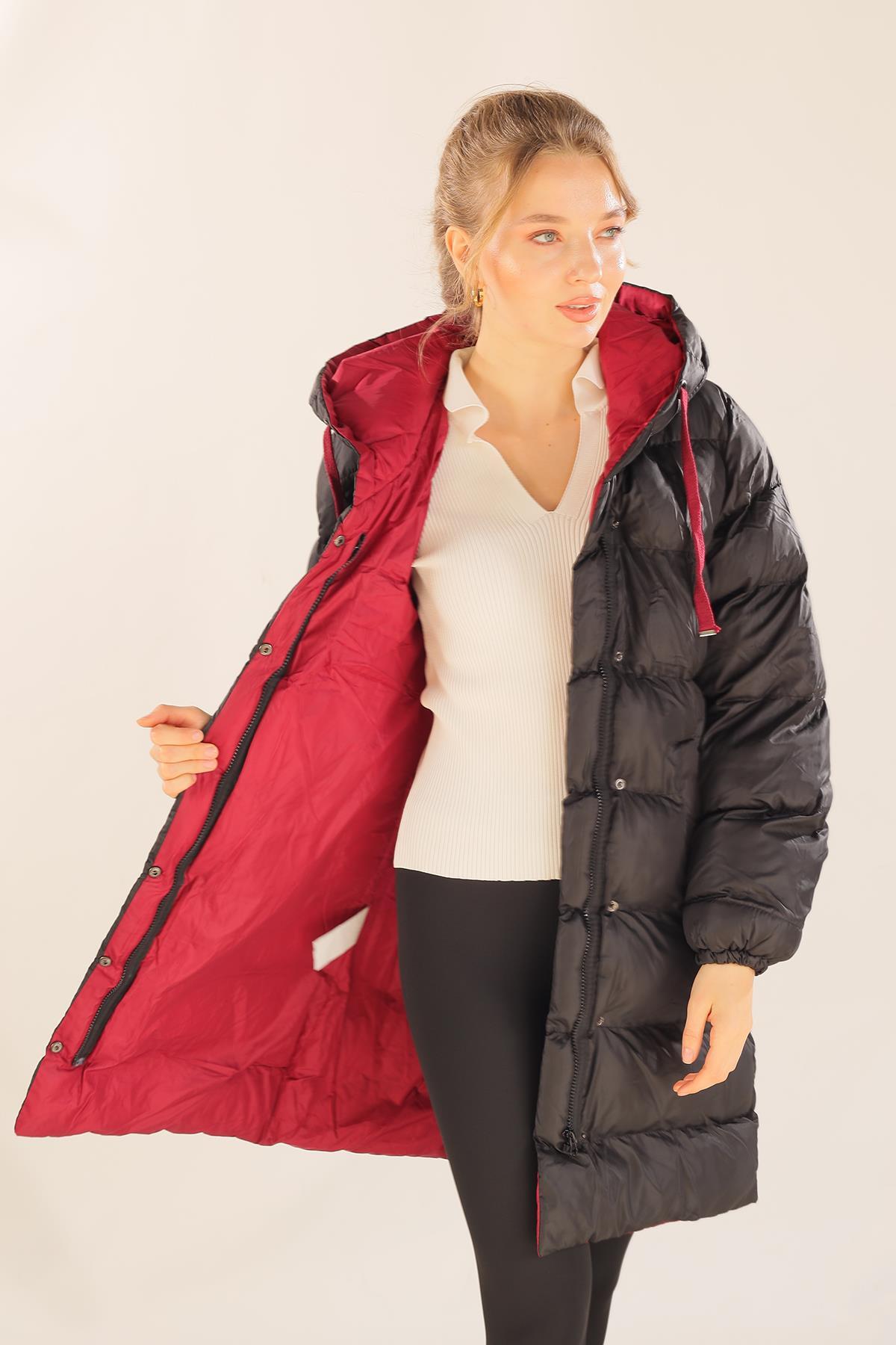 Bordo Çift Renkli Oversize Mont 0021-1 - 6