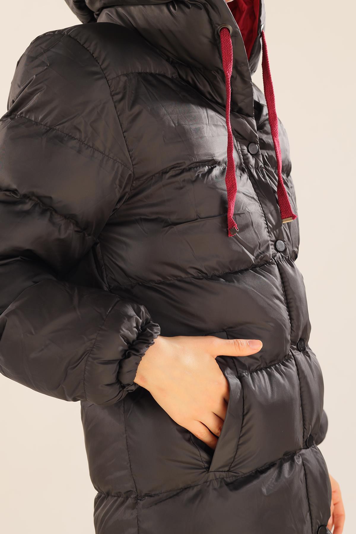 0021-1 Siyah Oversize Mont - Astar Rengi Bordo - 2