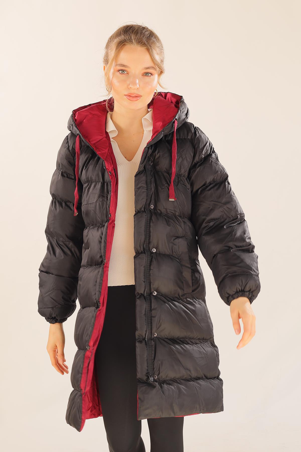 Bordo Çift Renkli Oversize Mont 0021-1 - 5