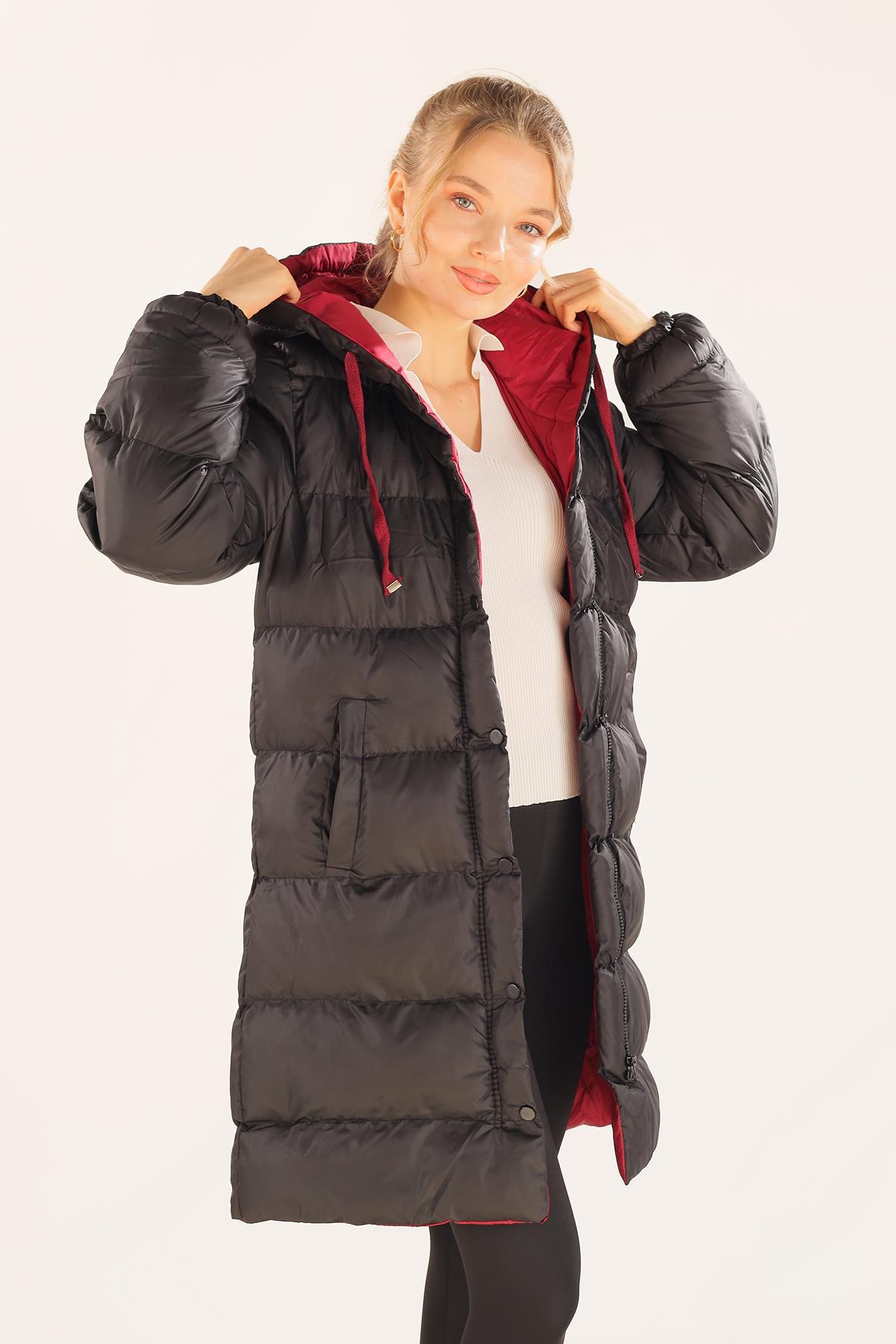 Bordo Çift Renkli Oversize Mont 0021-1 - 7