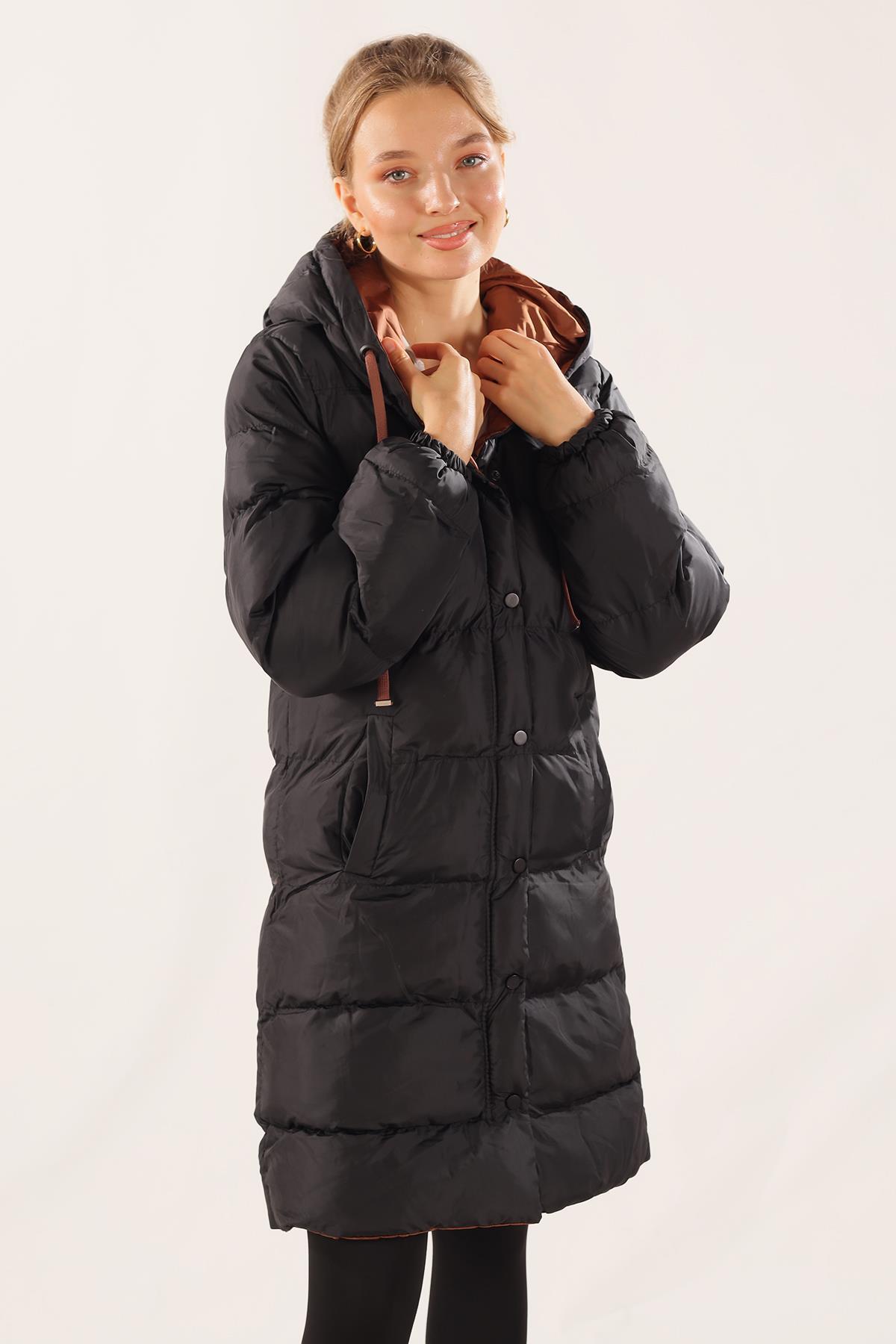 Kahve Çift Renkli Oversize Mont 0021-1 - 3
