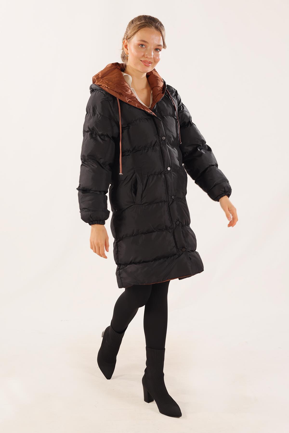 Kahve Çift Renkli Oversize Mont 0021-1 - 2