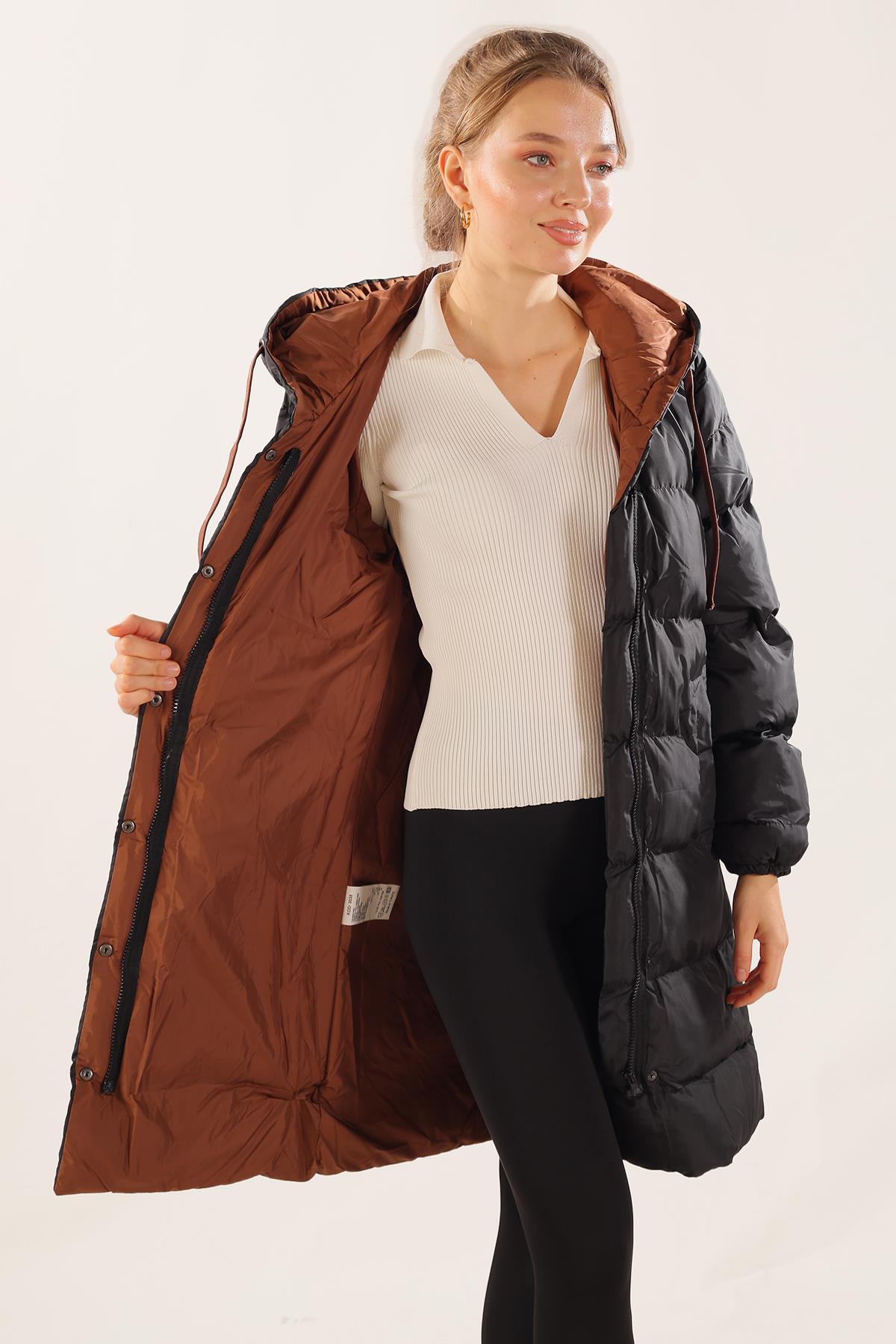 Kahve Çift Renkli Oversize Mont 0021-1 - 6