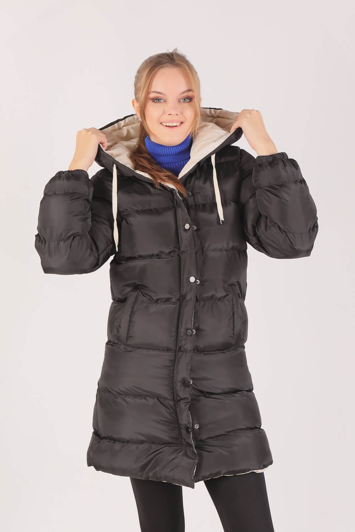Taş Çift Renkli Oversize Mont 0021-1 - 4