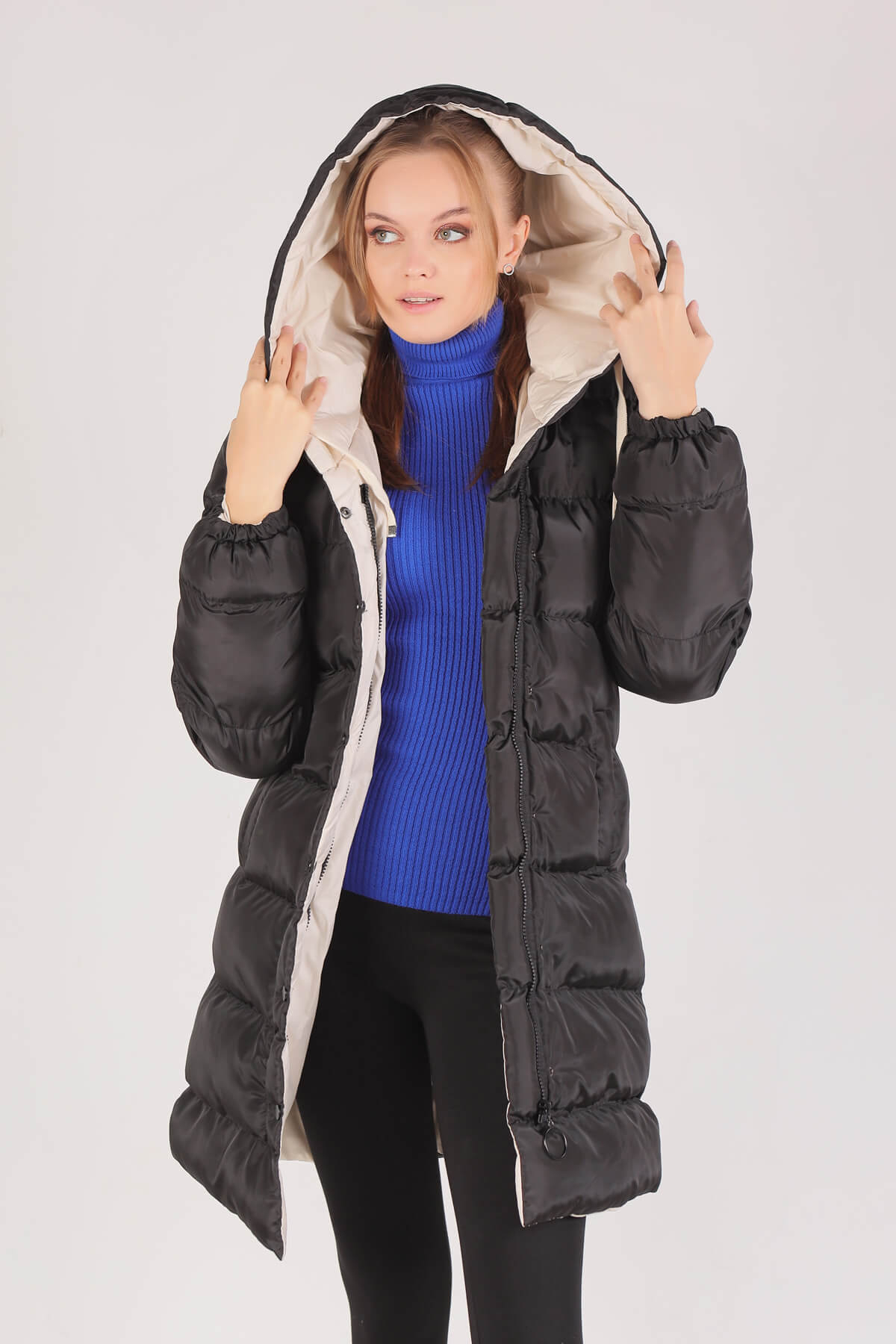 Taş Çift Renkli Oversize Mont 0021-1 - 5