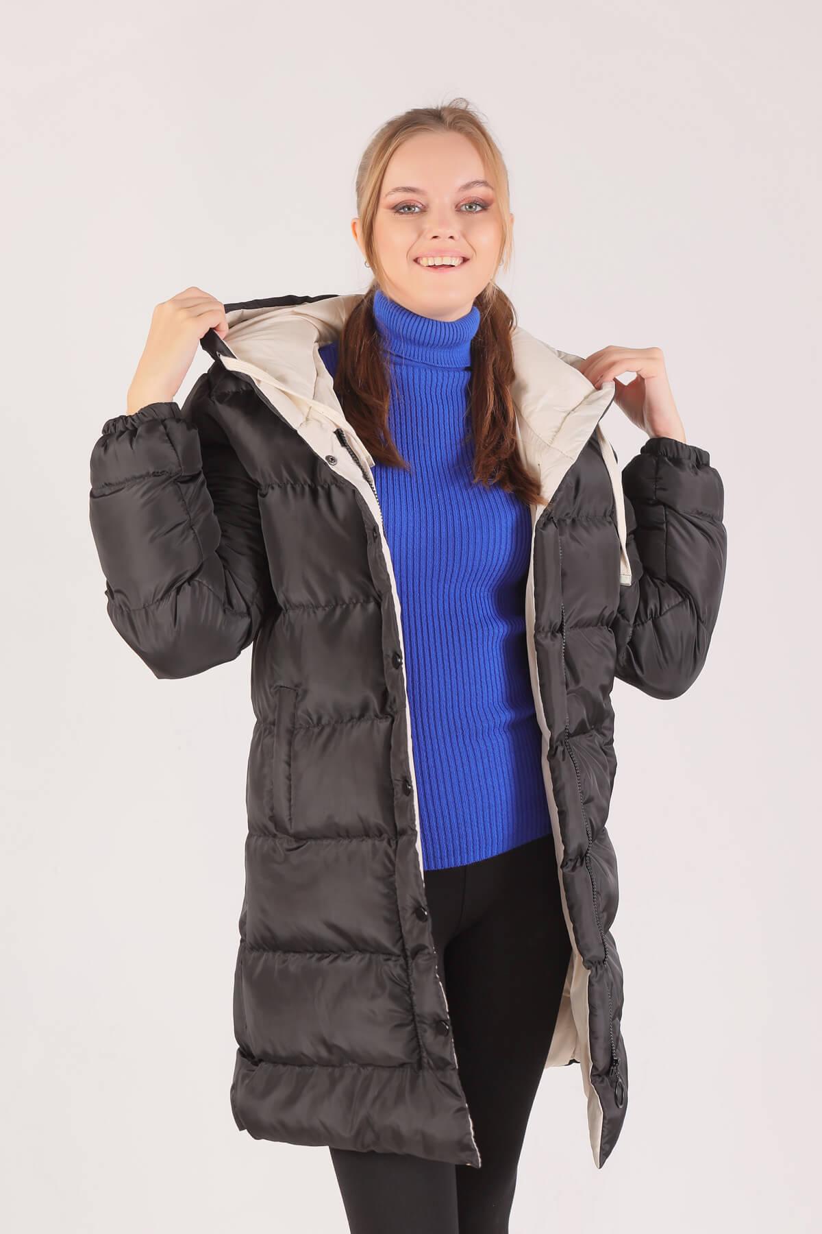 Taş Çift Renkli Oversize Mont 0021-1 - 7