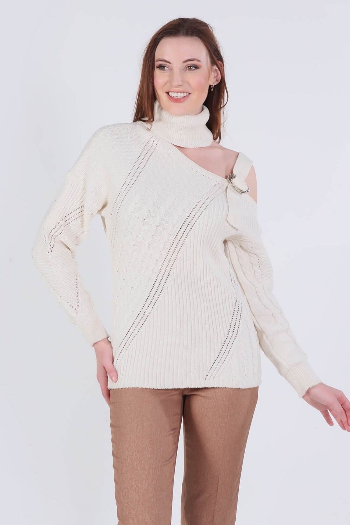 0030 Omuz Detay Balıkçı Yaka Kazak Taş - 3