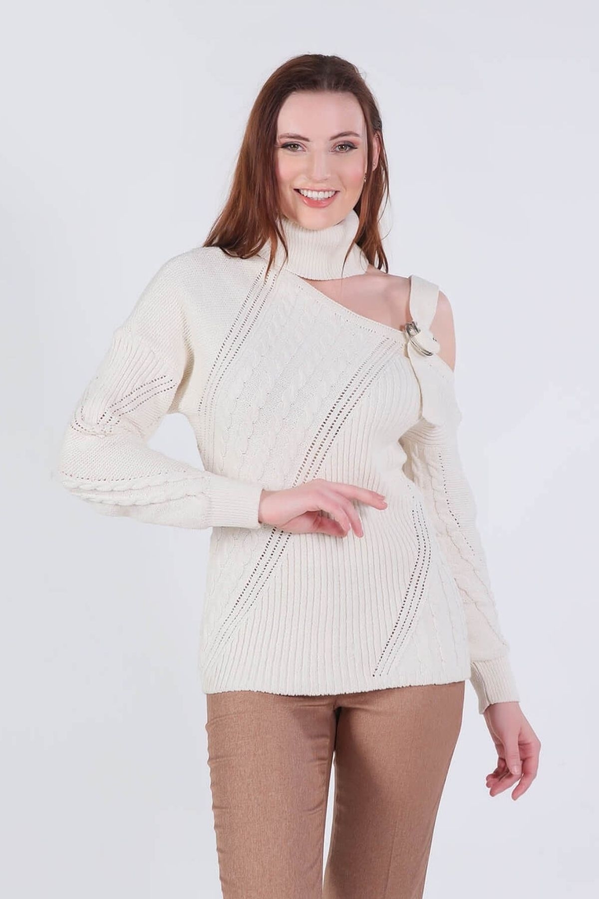 Taş Omuz Detay Balıkçı Yaka Kazak 0030 - 2