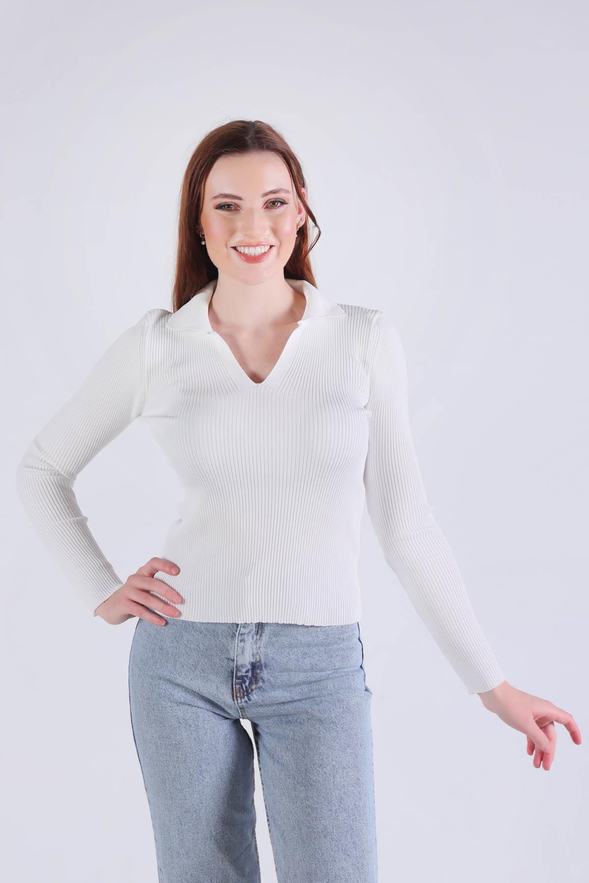 Beyaz Polo Yaka Kazak 0033 