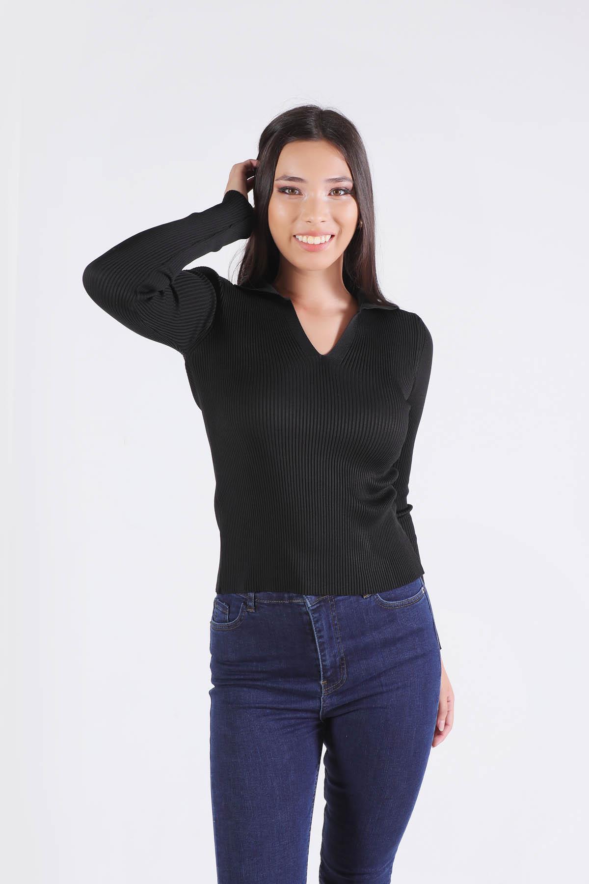 Siyah Polo Yaka Kazak 0033 - 5