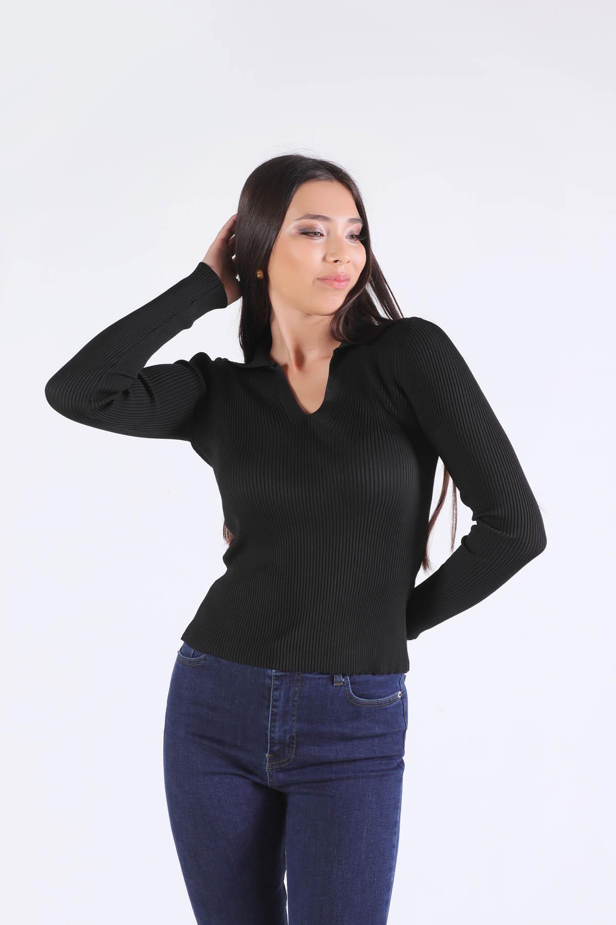 Siyah Polo Yaka Kazak 0033 - 4