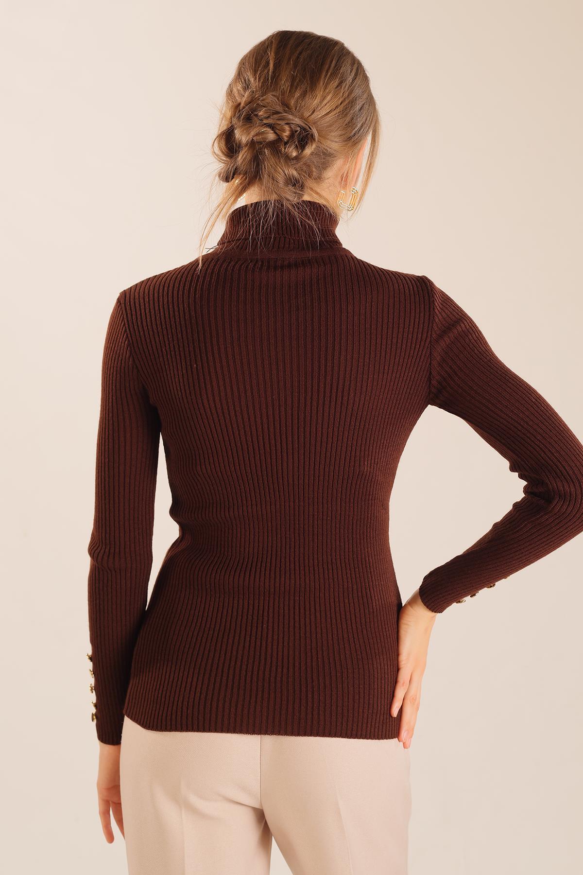 006 Kol Düğme Detay Fitilli Kazak Acı Kahve - 6