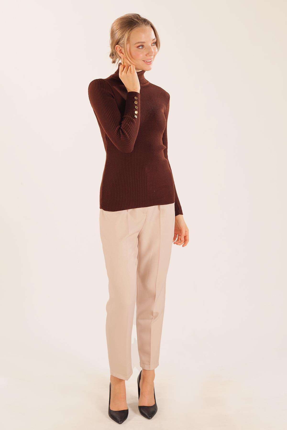 Acı Kahve Kol Düğme Detay Fitilli Kazak 006 - 2