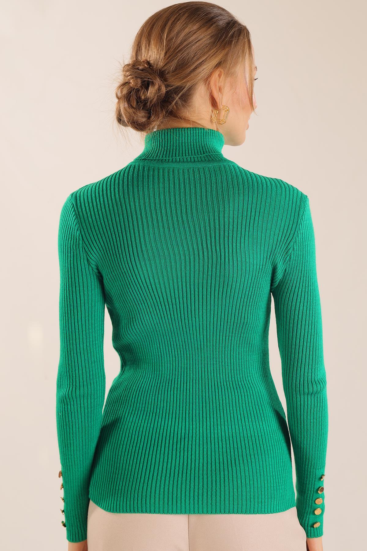 Benetton Yeşili Kol Düğme Detay Fitilli Kazak 006 - 7