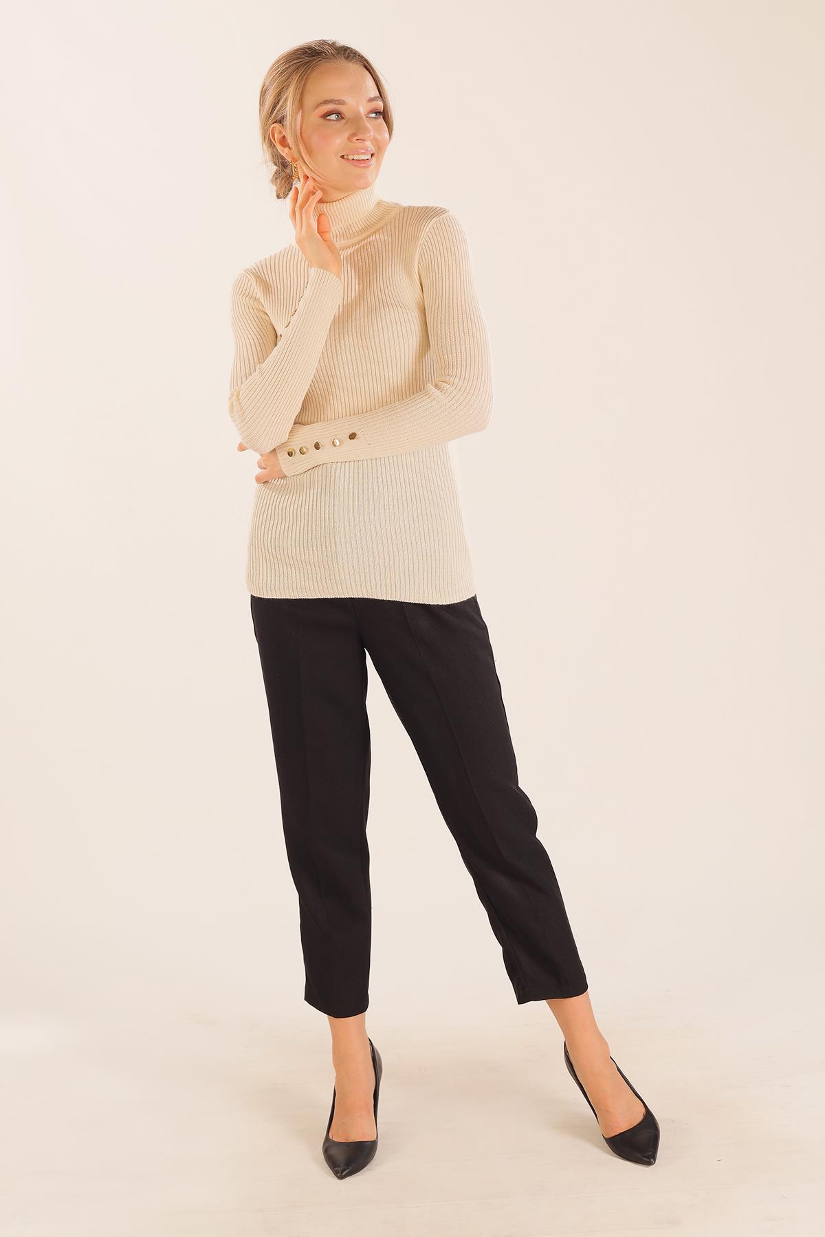 006 Kol Düğme Detay Fitilli Kazak Kemik - 3