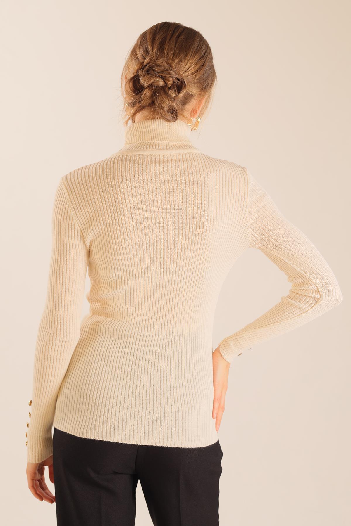 006 Kol Düğme Detay Fitilli Kazak Kemik - 6