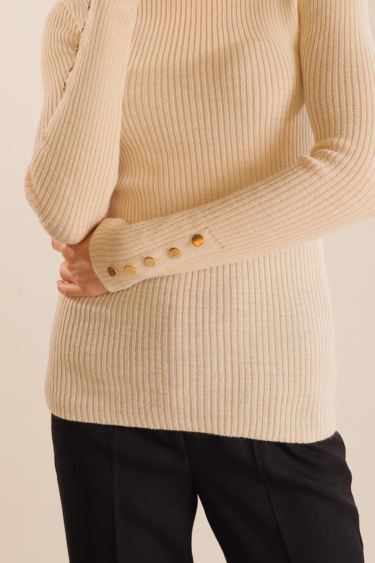 Kemik Kol Düğme Detay Fitilli Kazak 006 - 2