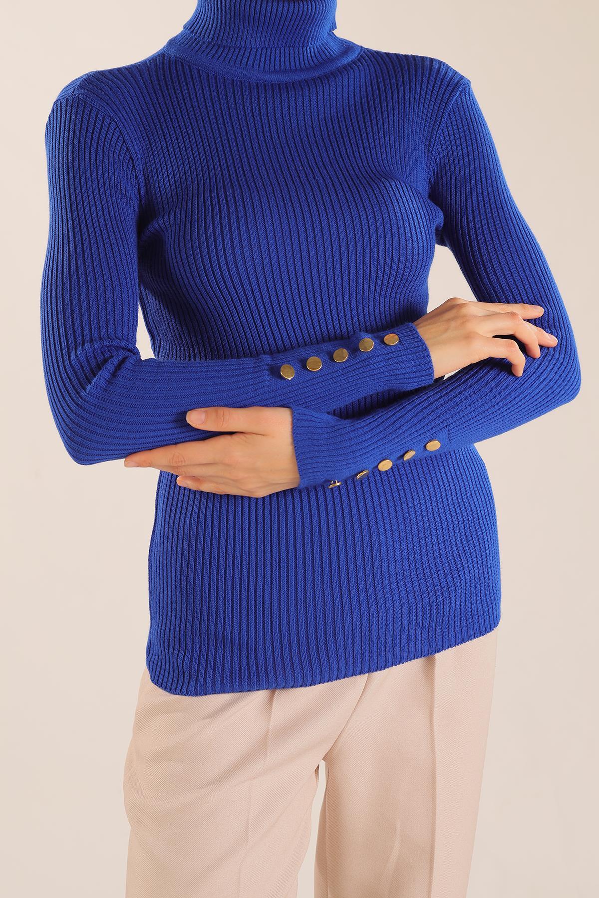 Saks Kol Düğme Detay Fitilli Kazak 006 - 2