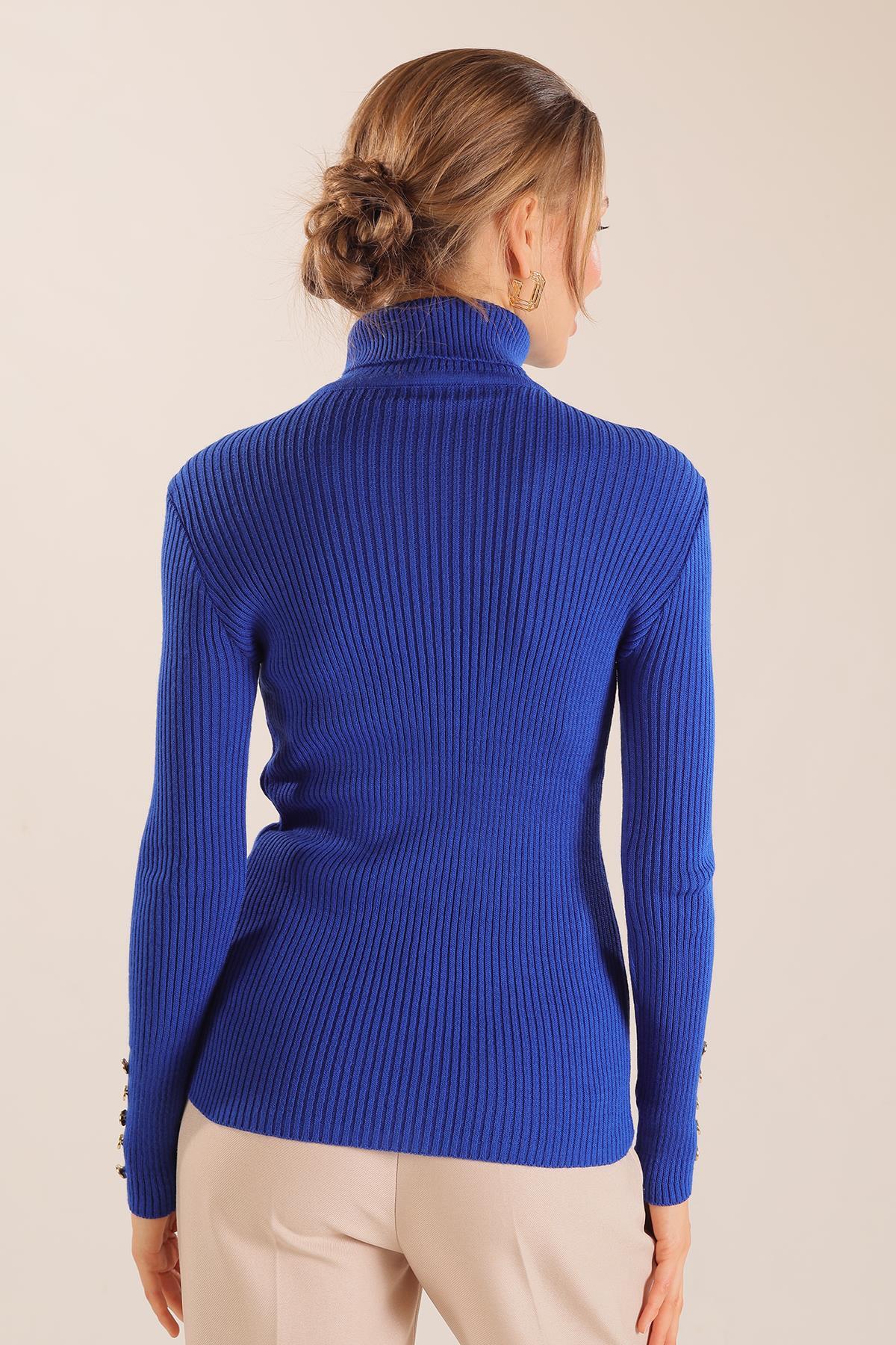 Saks Kol Düğme Detay Fitilli Kazak 006 - 4