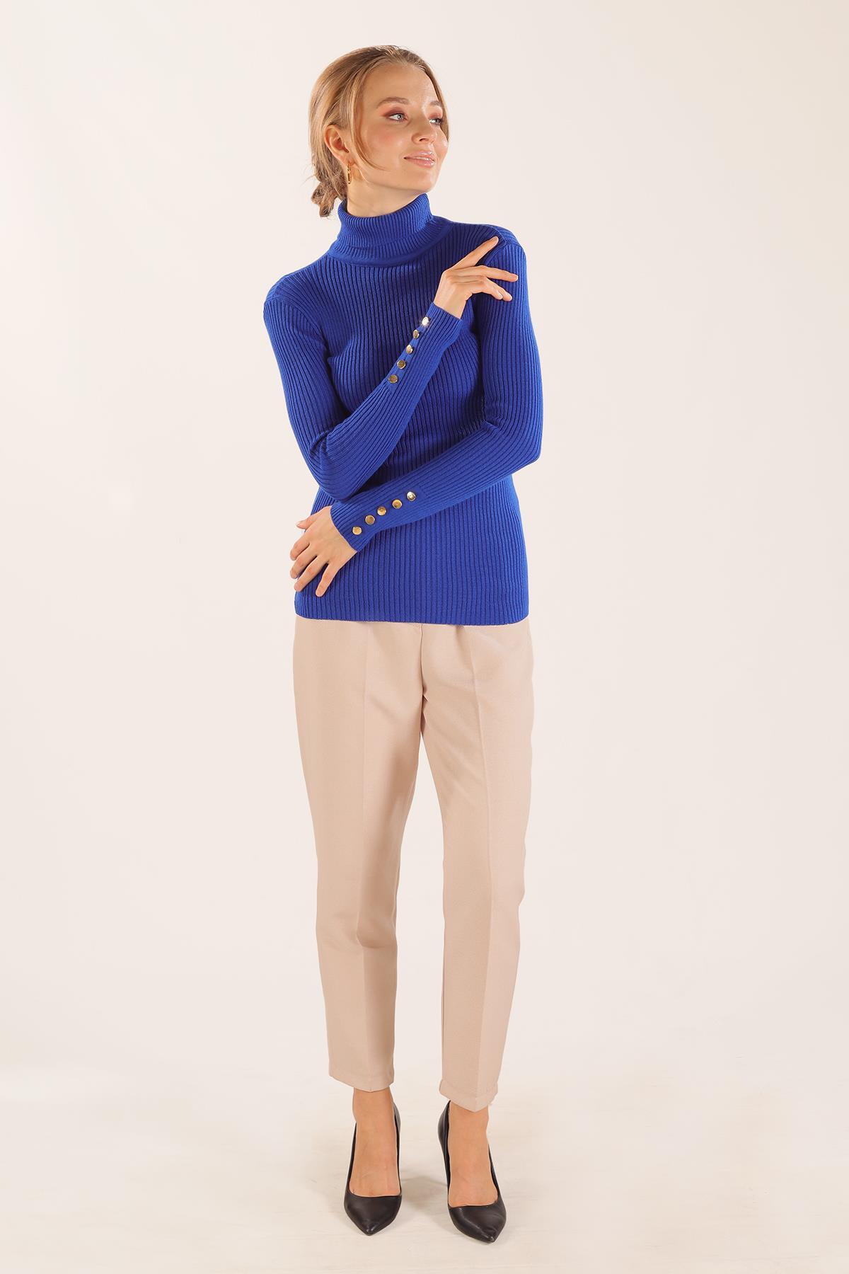 Saks Kol Düğme Detay Fitilli Kazak 006 - 6