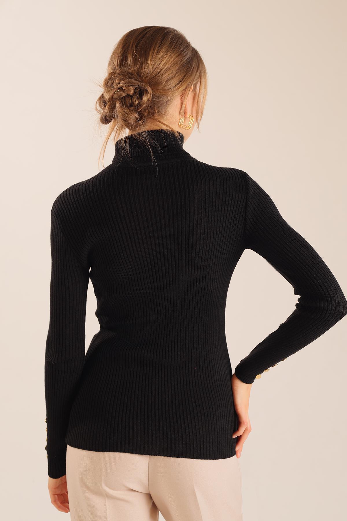 Siyah Kol Düğme Detay Fitilli Kazak 006 - 6