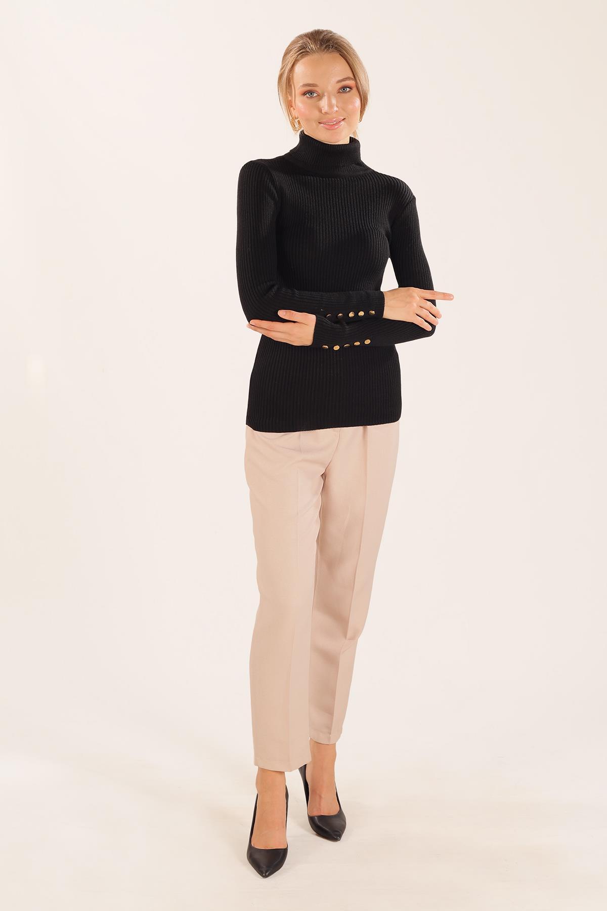 Siyah Kol Düğme Detay Fitilli Kazak 006 - 7