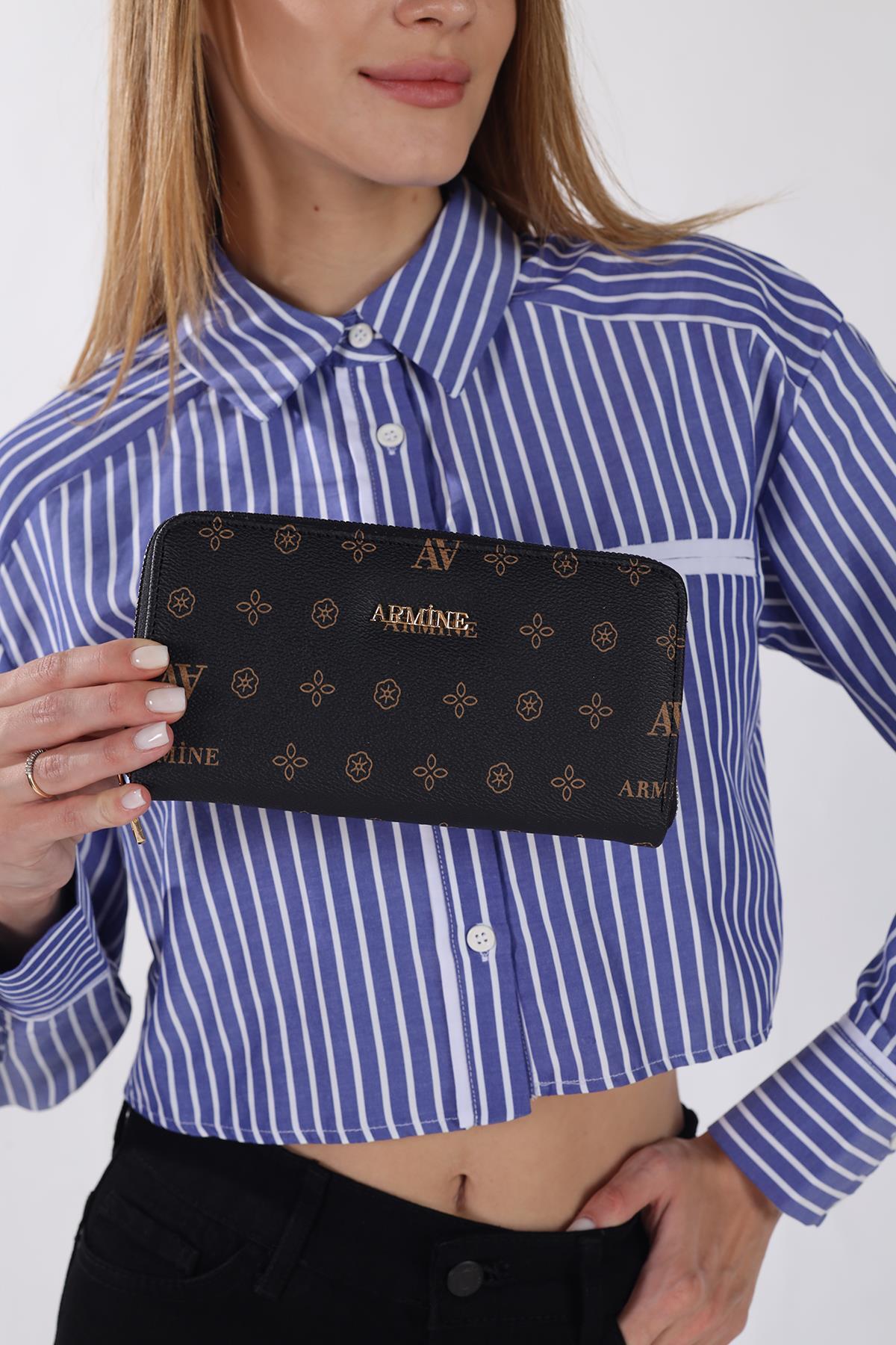 Siyah Tek Fermuarlı Baskılı Cüzdan 006 