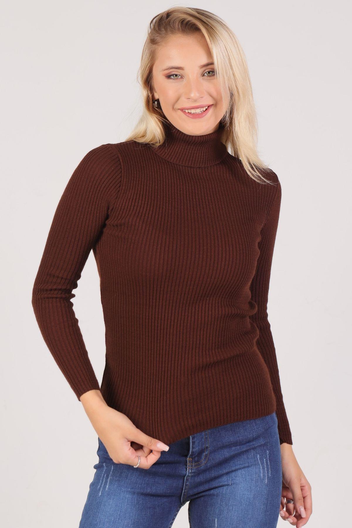 Acı Kahve Balıkçı Yaka Fitilli Kazak 007 - 2