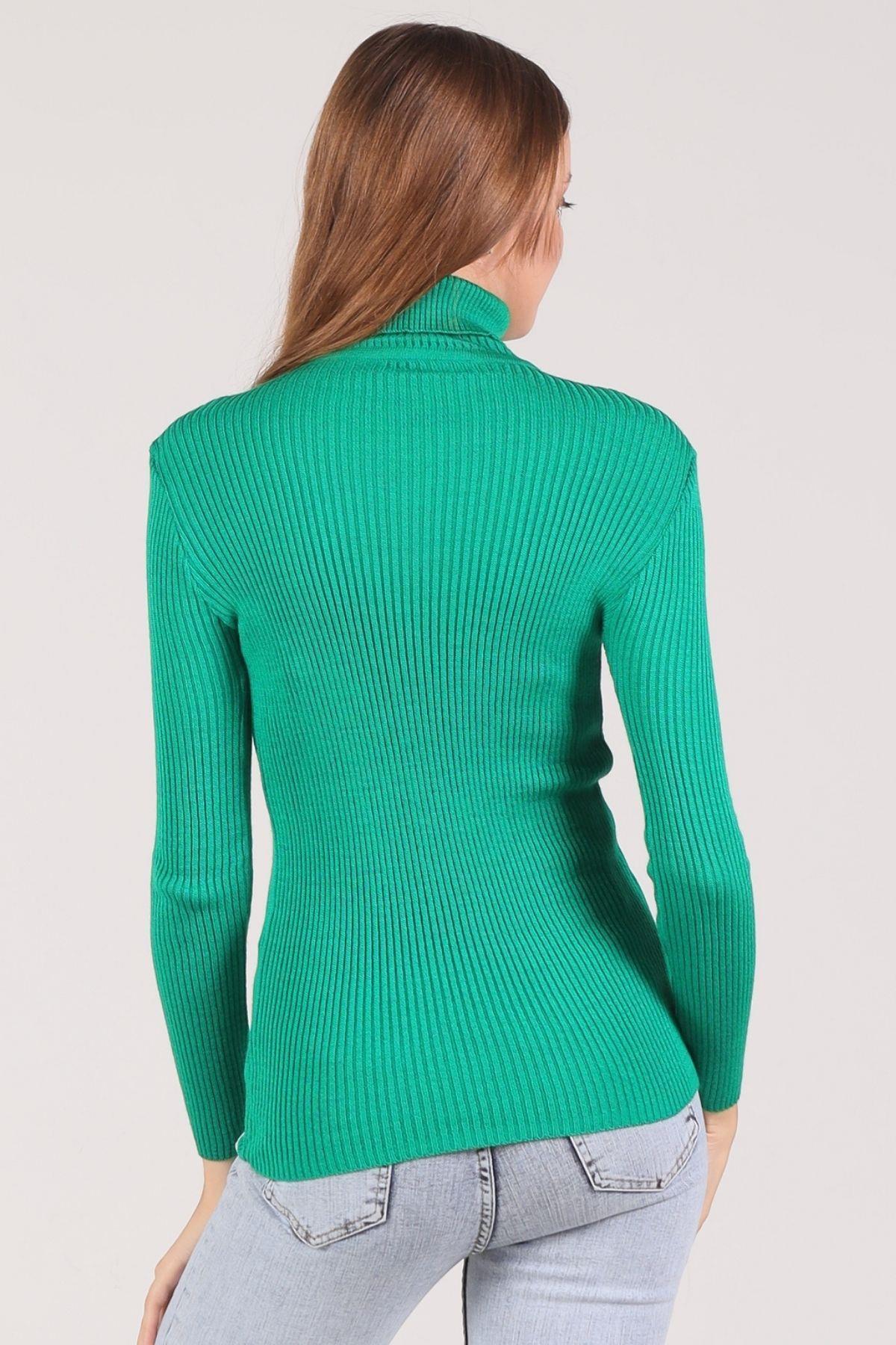 Benetton Yeşili Balıkçı Yaka Fitilli Kazak 007 - 5