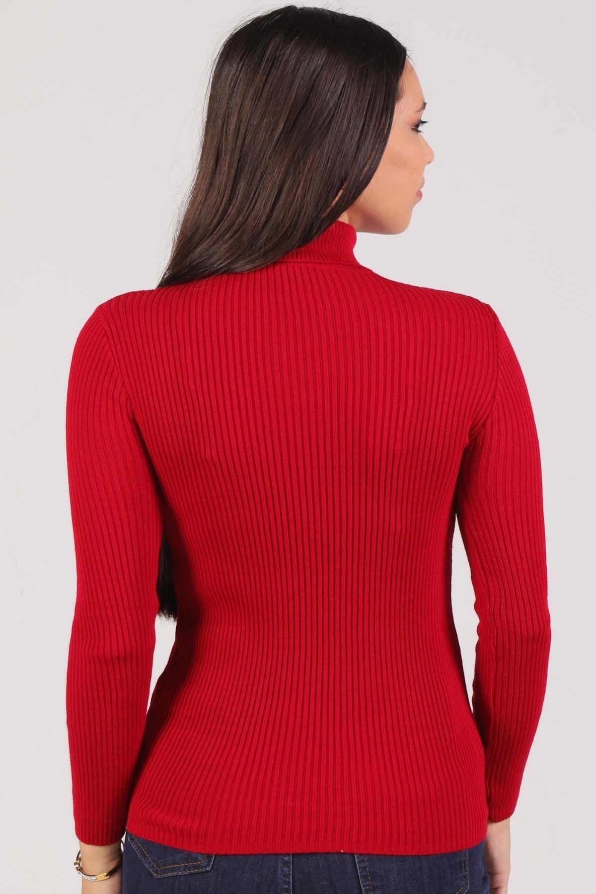 Kırmızı Balıkçı Yaka Fitilli Kazak 007 - 4