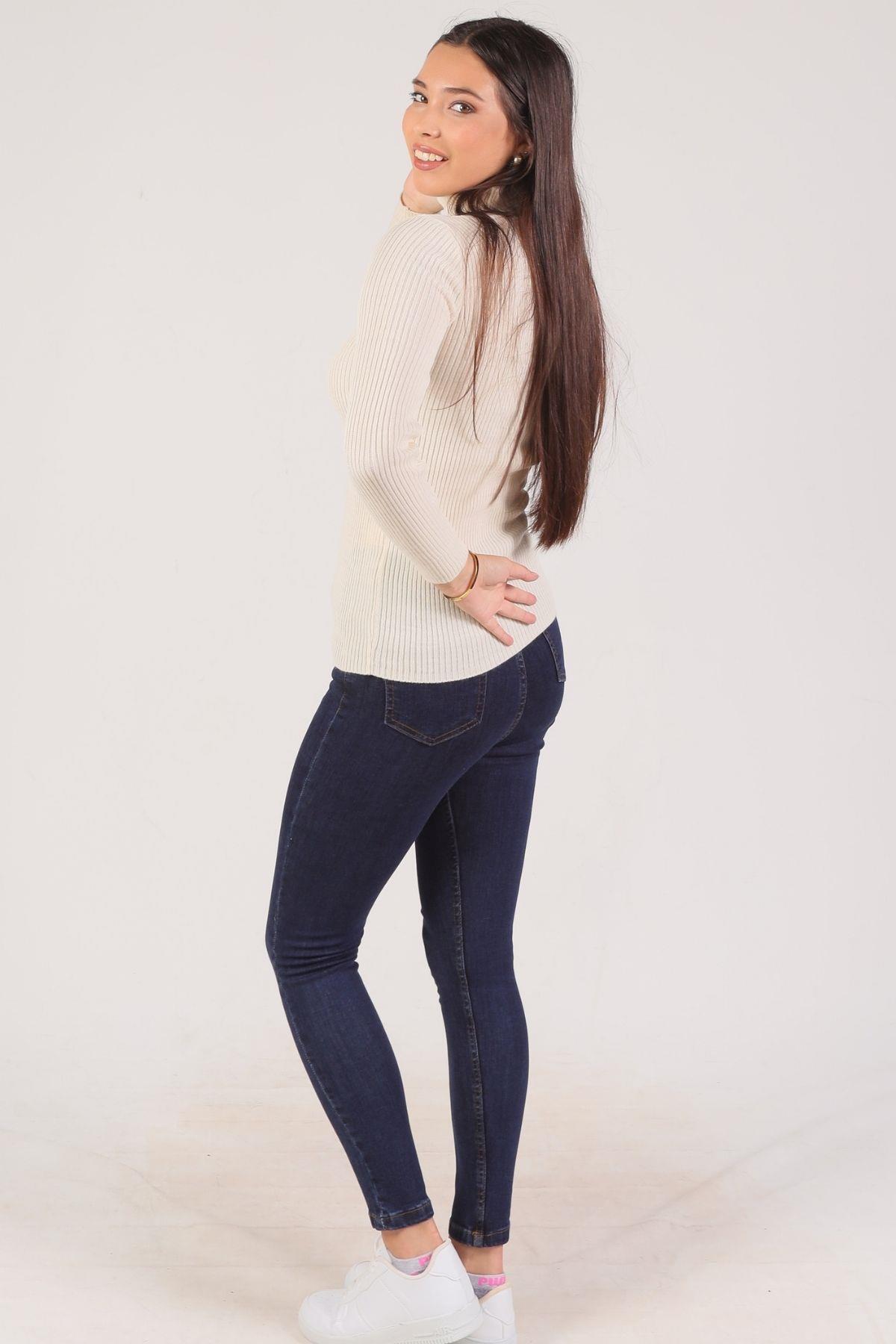 Krem Balıkçı Yaka Fitilli Kazak 007 - 2