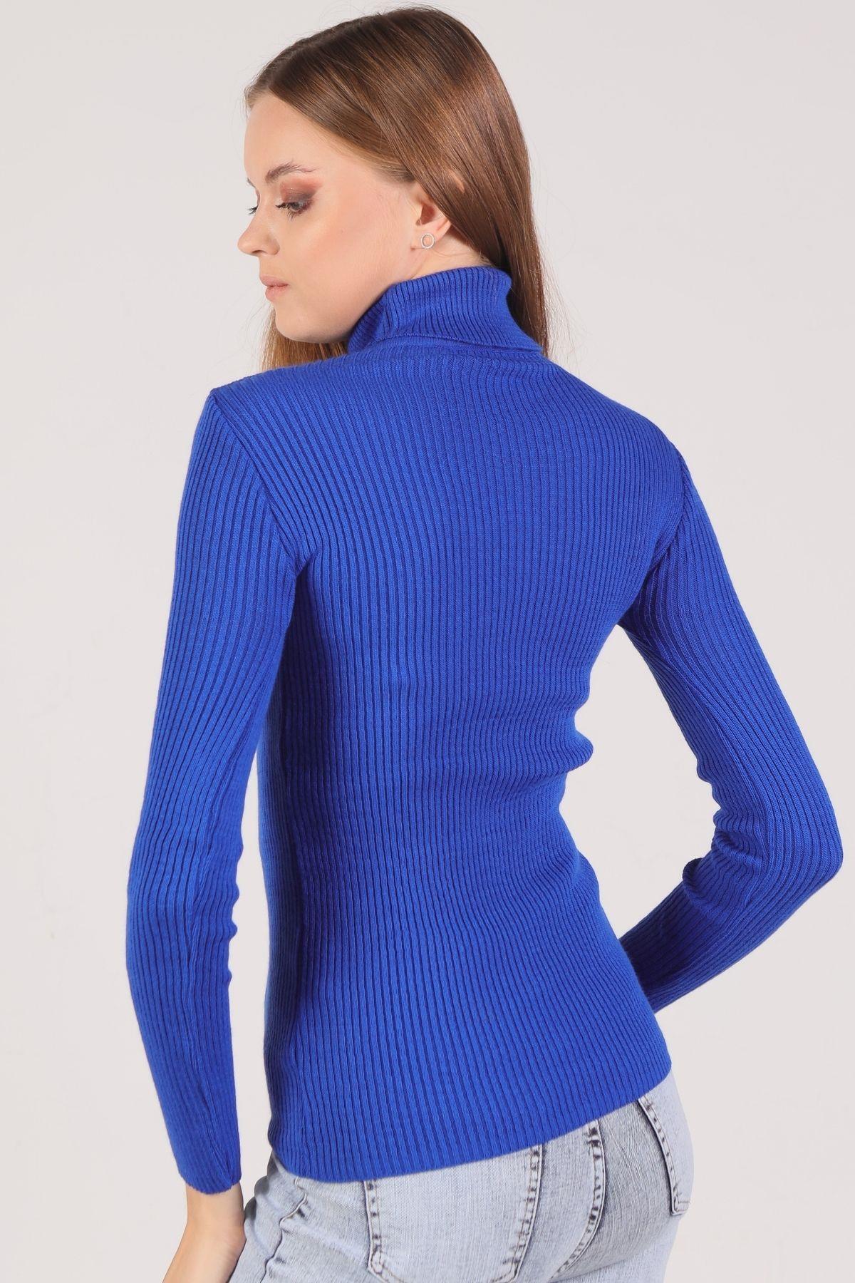 007 Balıkçı Yaka Fitilli Kazak Saks - 3