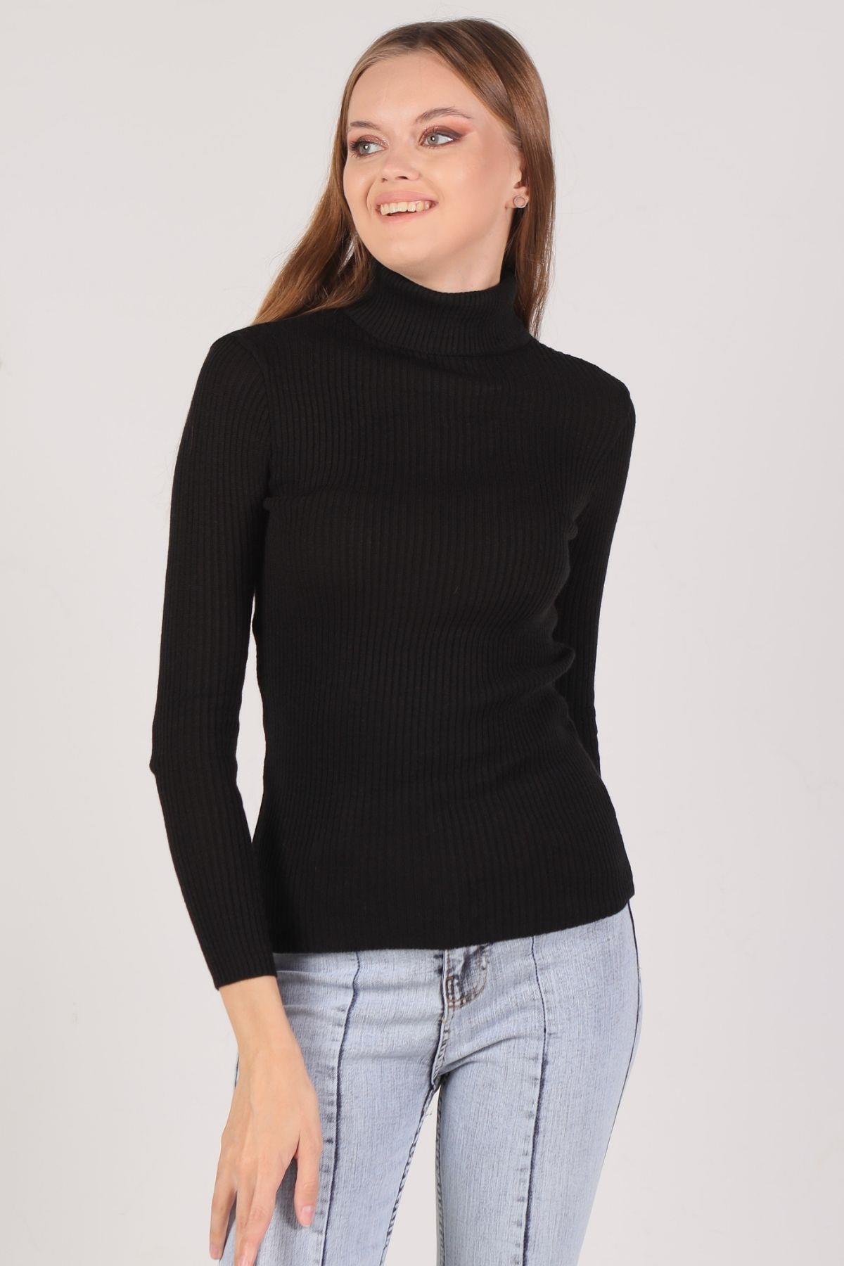 007 Balıkçı Yaka Fitilli Kazak Siyah - 2