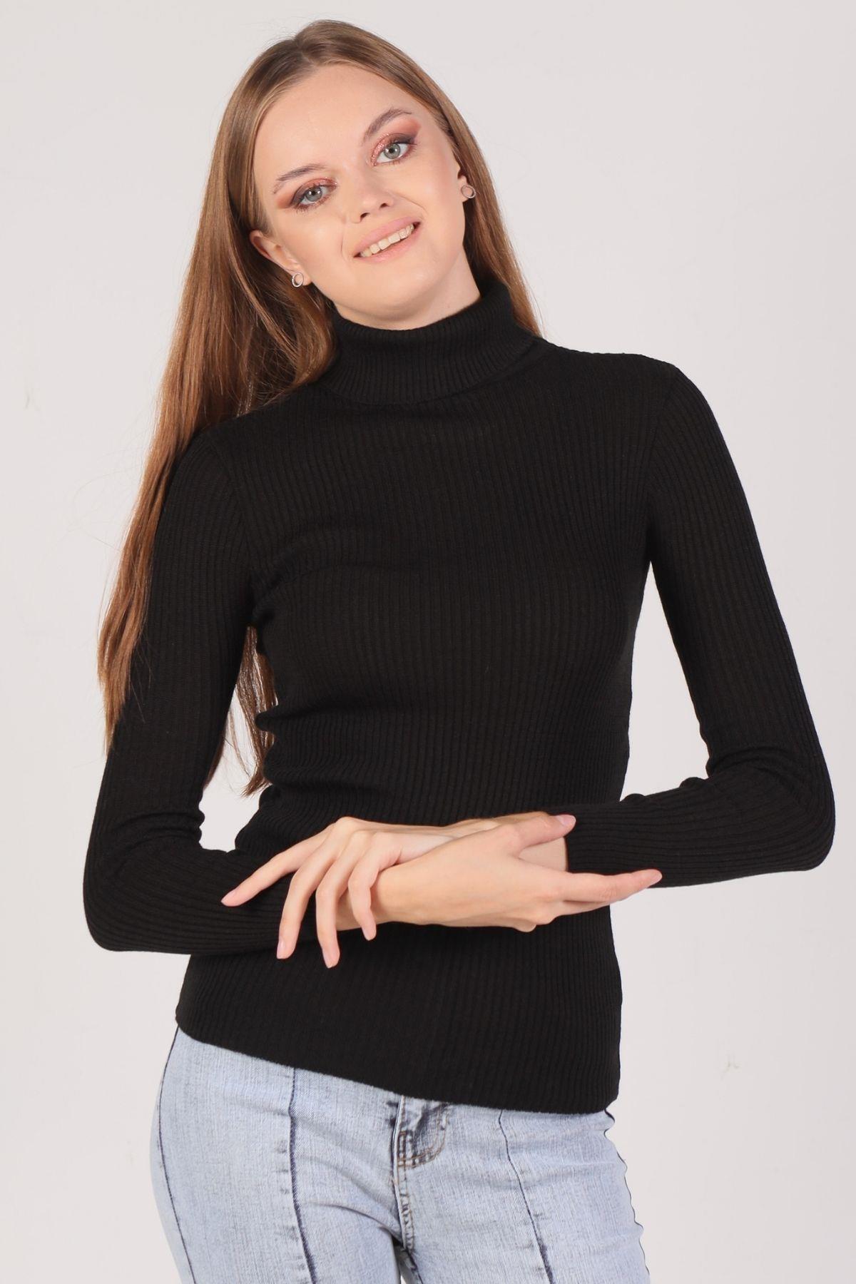 007 Balıkçı Yaka Fitilli Kazak Siyah - 1