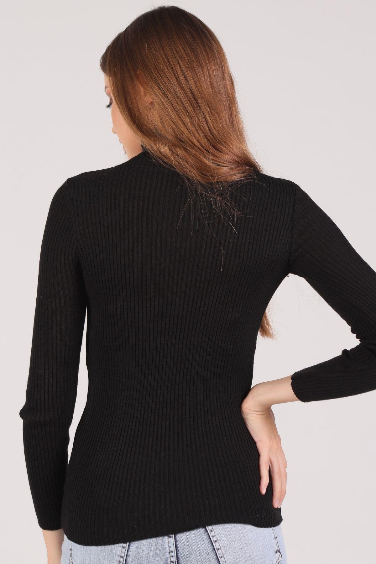 007 Balıkçı Yaka Fitilli Kazak Siyah - 3